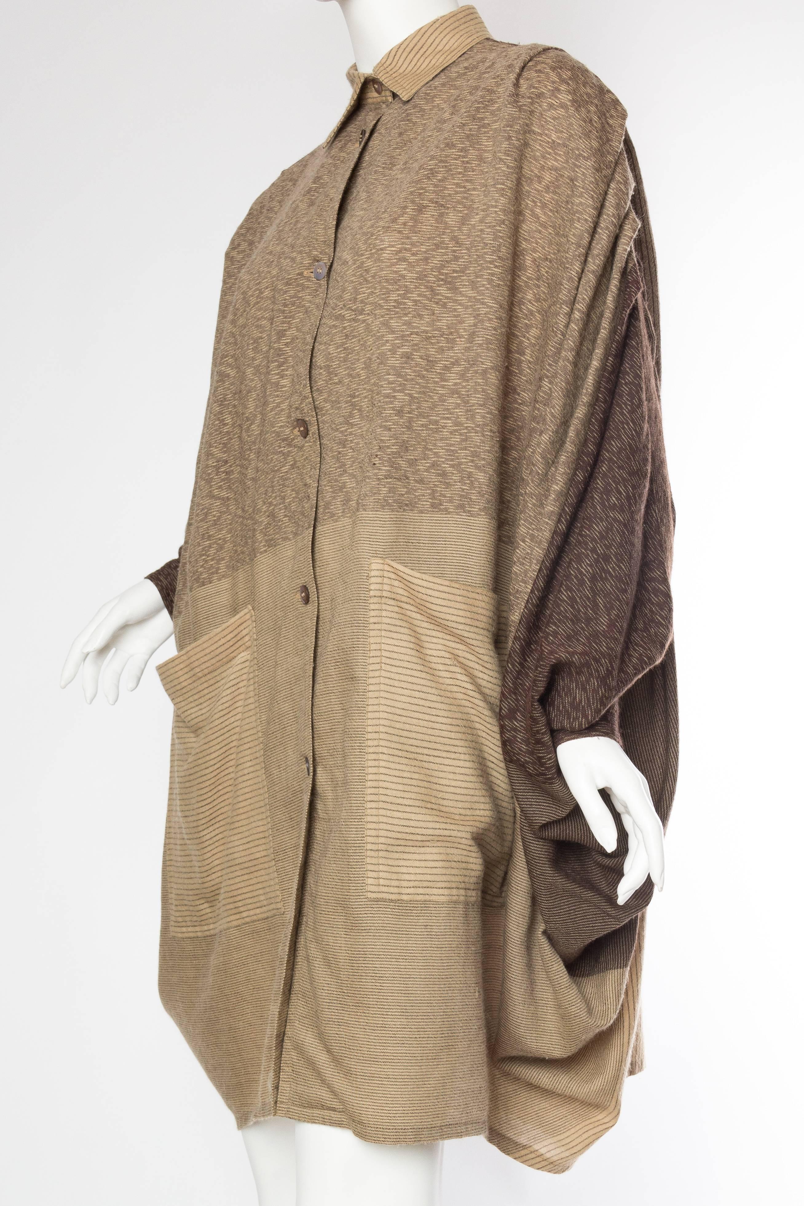 1980S ISSEY MIYAKE Tan & Brown Wool Blend Oversized Shirt Pleated Pants Ensemble For Sale 1