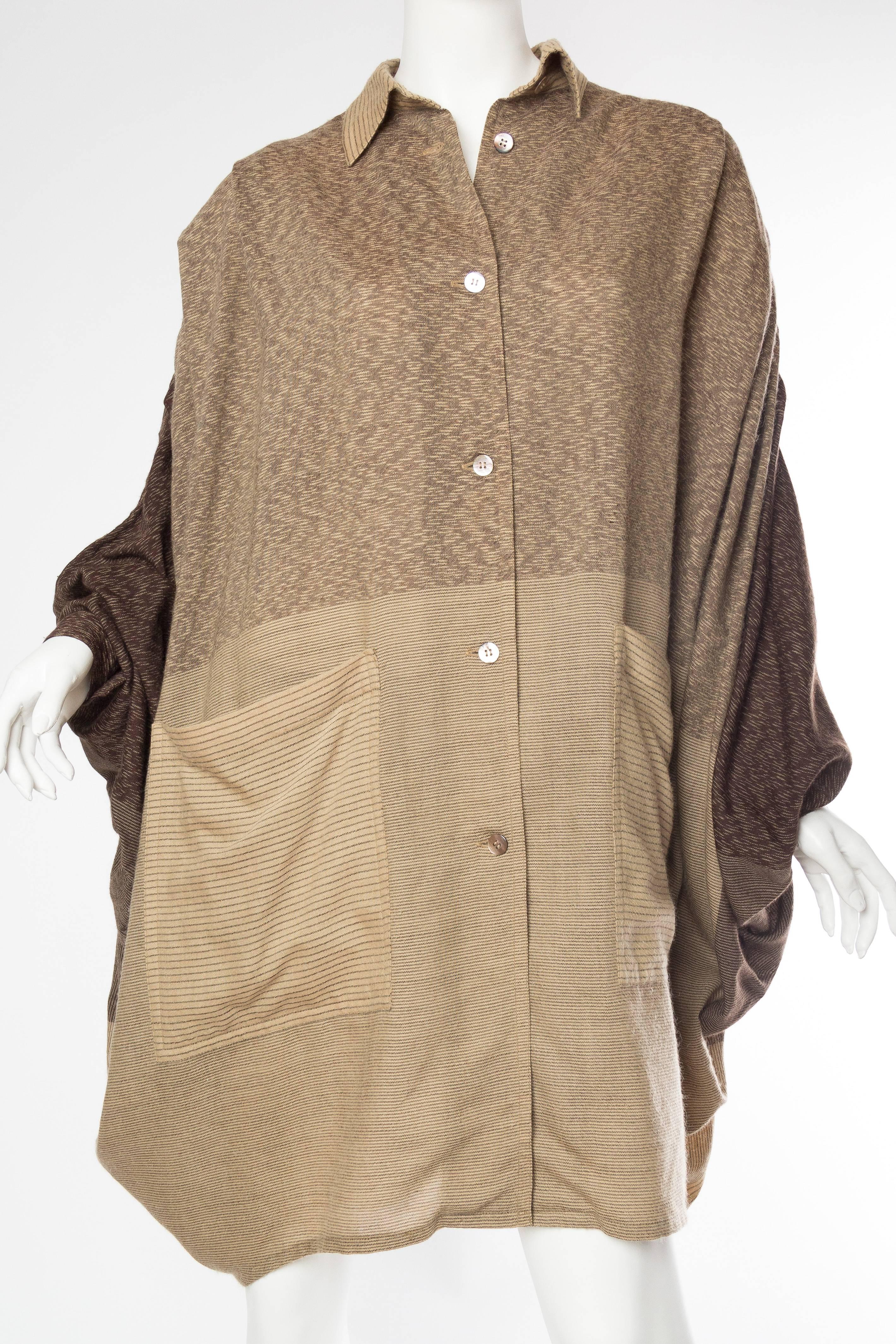 Women's 1980S ISSEY MIYAKE Tan & Brown Wool Blend Oversized Shirt Pleated Pants Ensemble For Sale