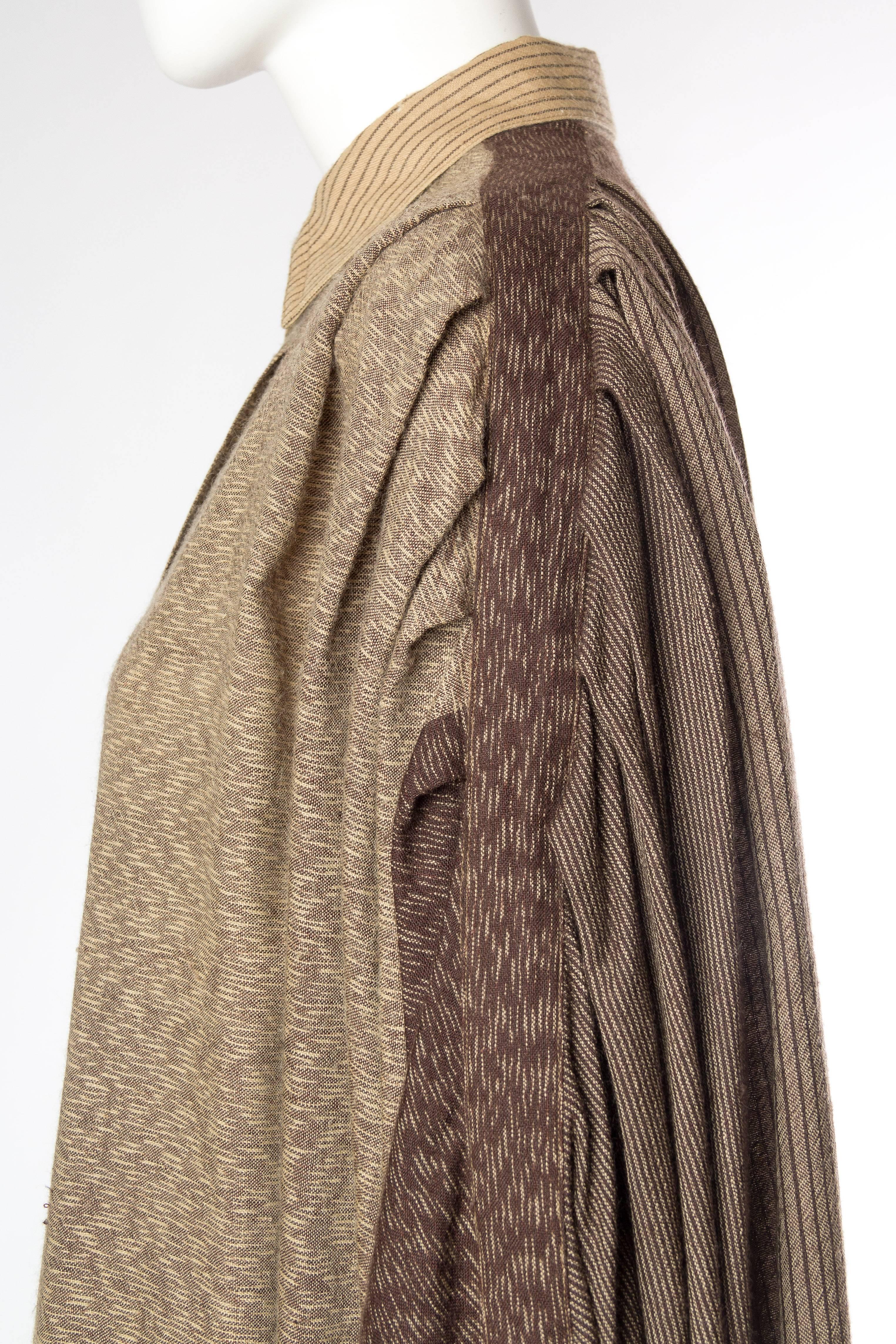 1980S ISSEY MIYAKE Tan & Brown Wool Blend Oversized Shirt Pleated Pants Ensemble For Sale 3