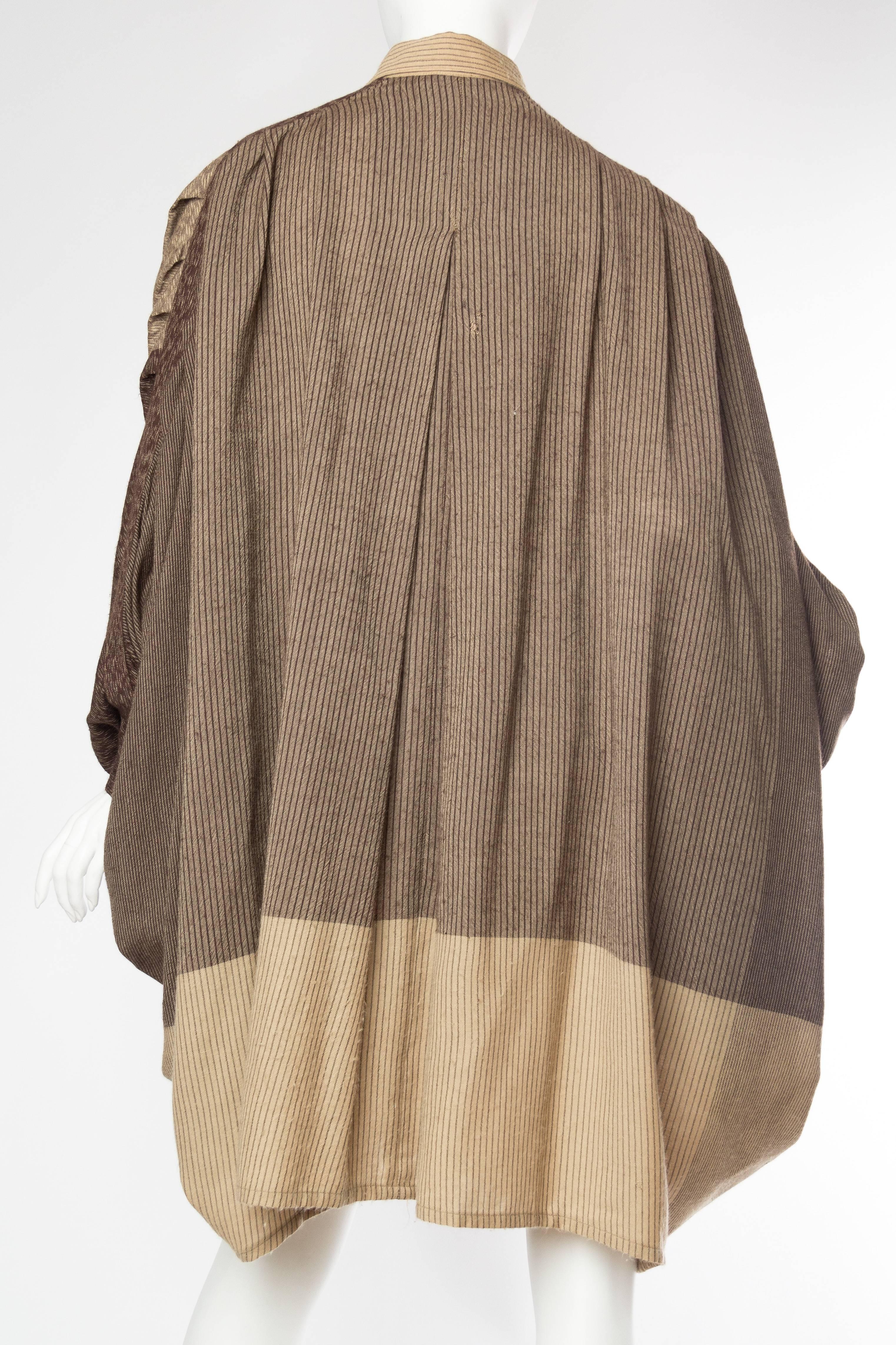 1980S ISSEY MIYAKE Tan & Brown Wool Blend Oversized Shirt Pleated Pants Ensemble For Sale 2