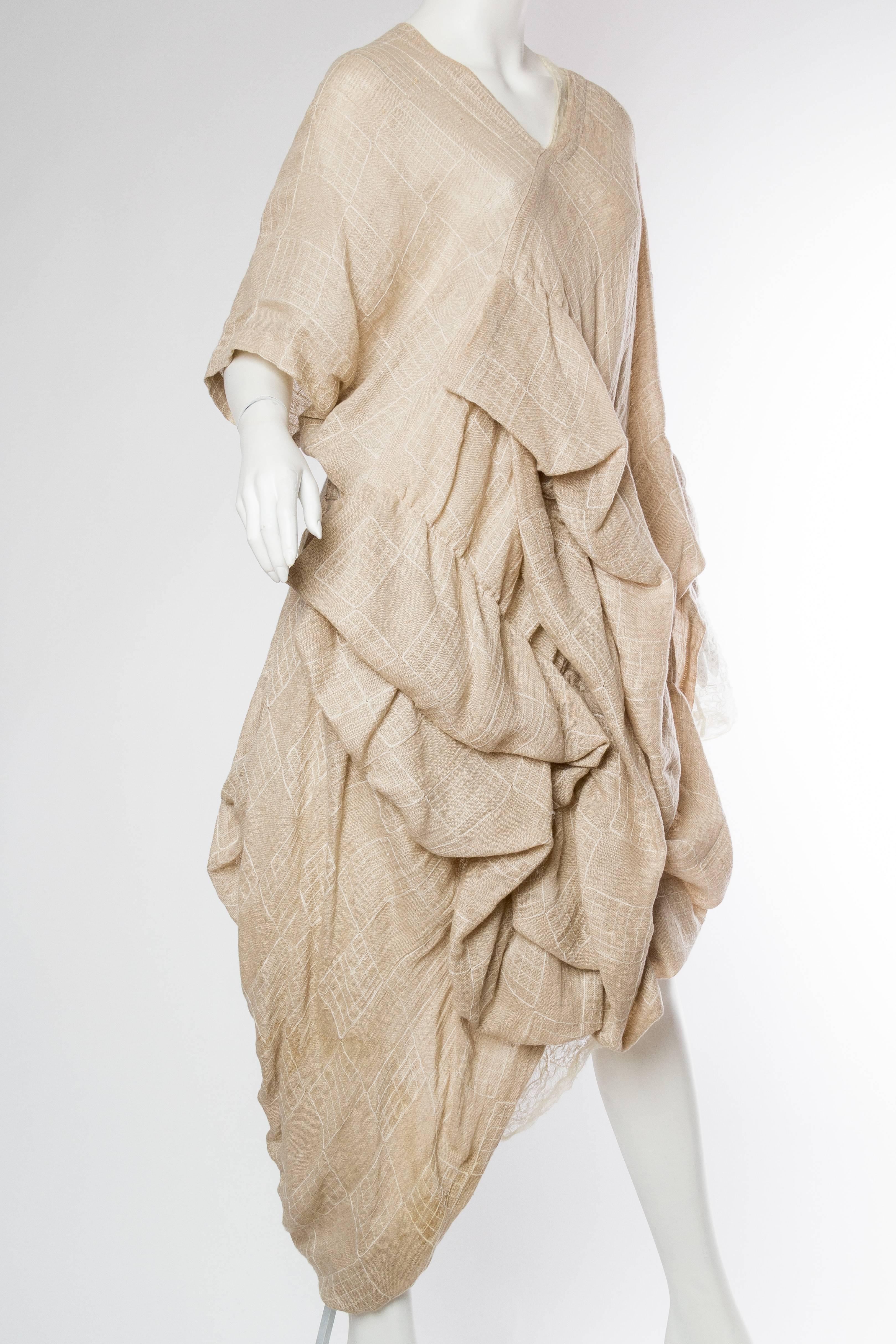 Beige Early 1980s Comme des Garcons Linen Dress