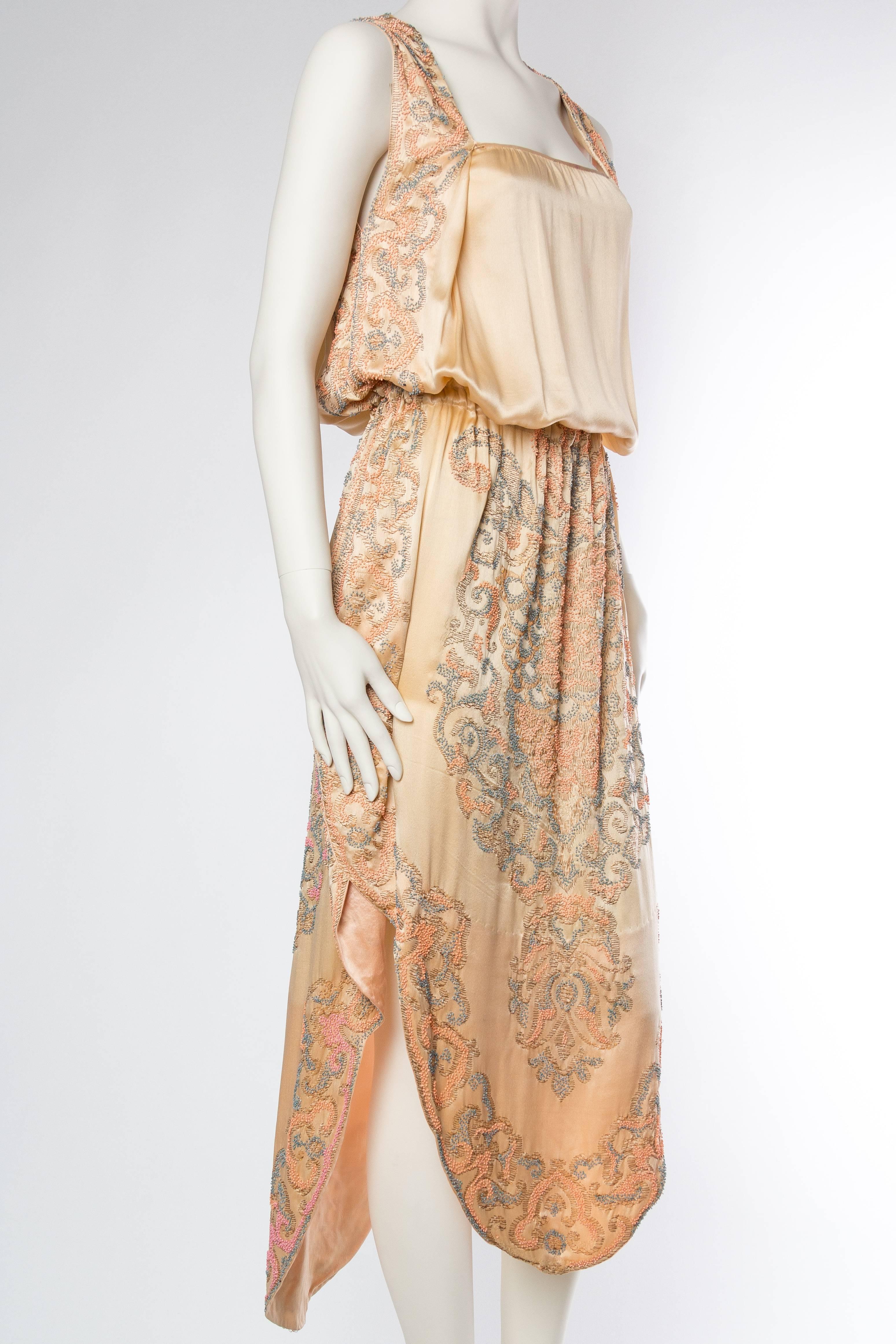 Beige Late Edwardian Beaded Silk Dress