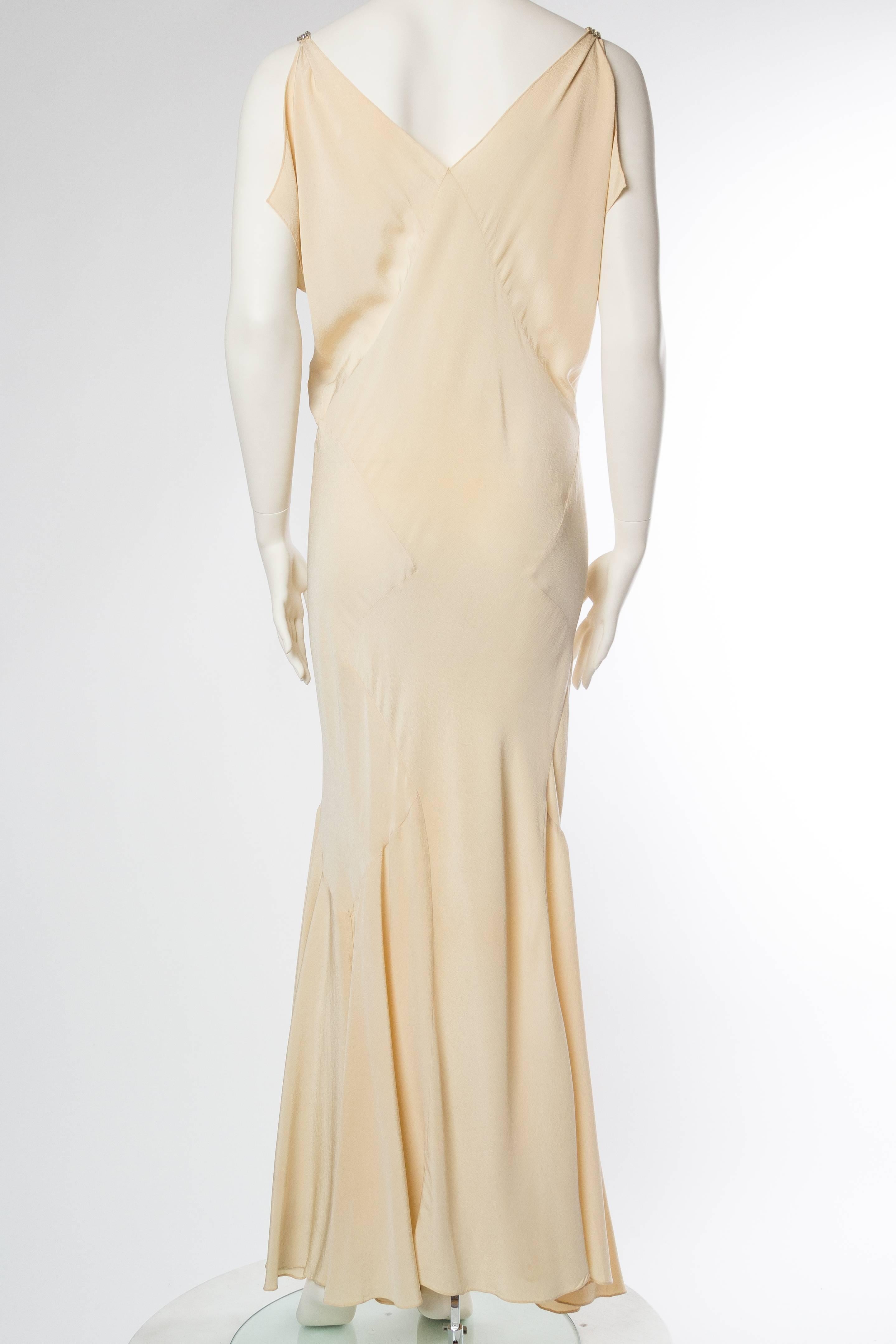 Women's 1930s Bias Silk Art Deco Gown with Crystals