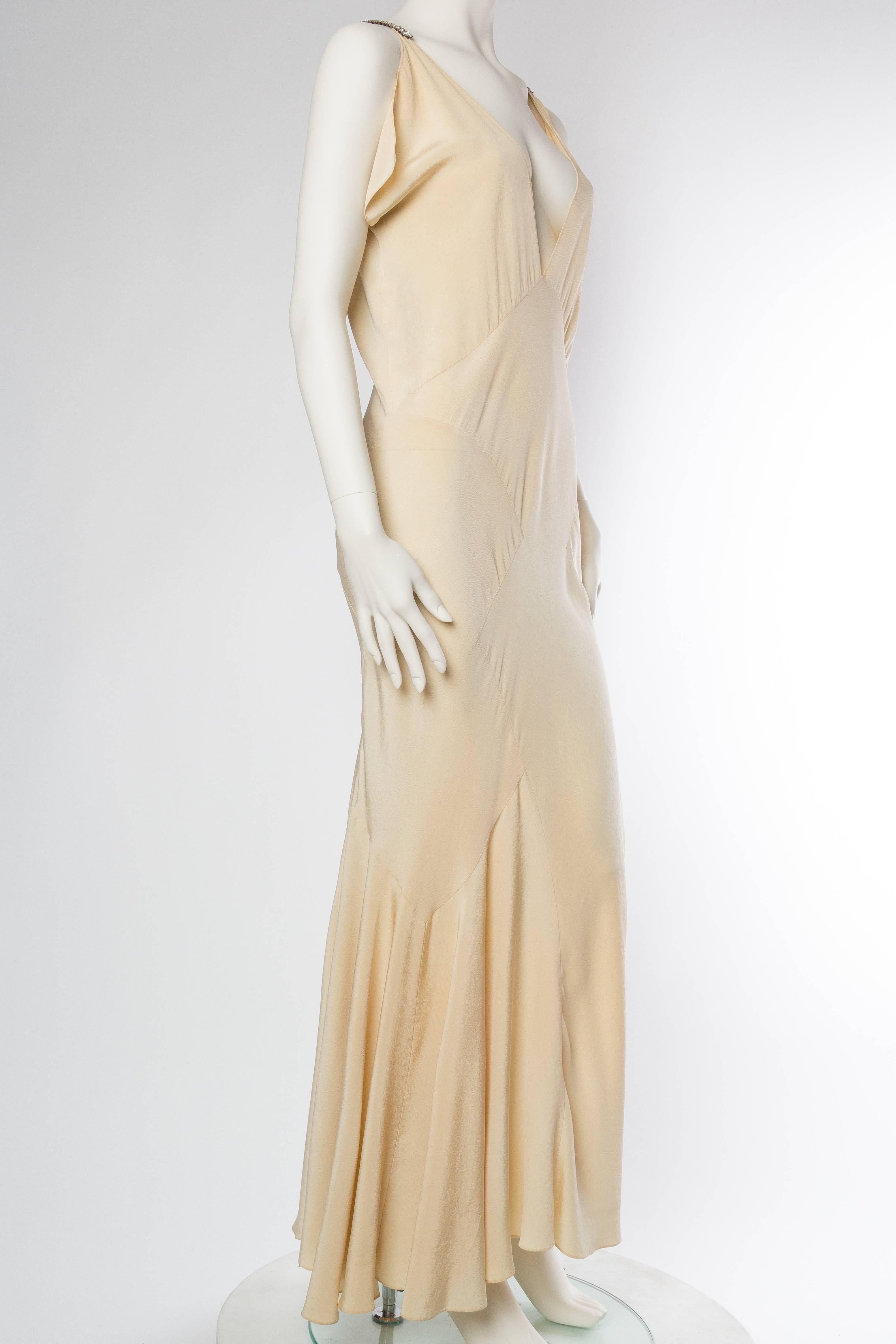 1930s Bias Silk Art Deco Gown with Crystals In Excellent Condition In New York, NY