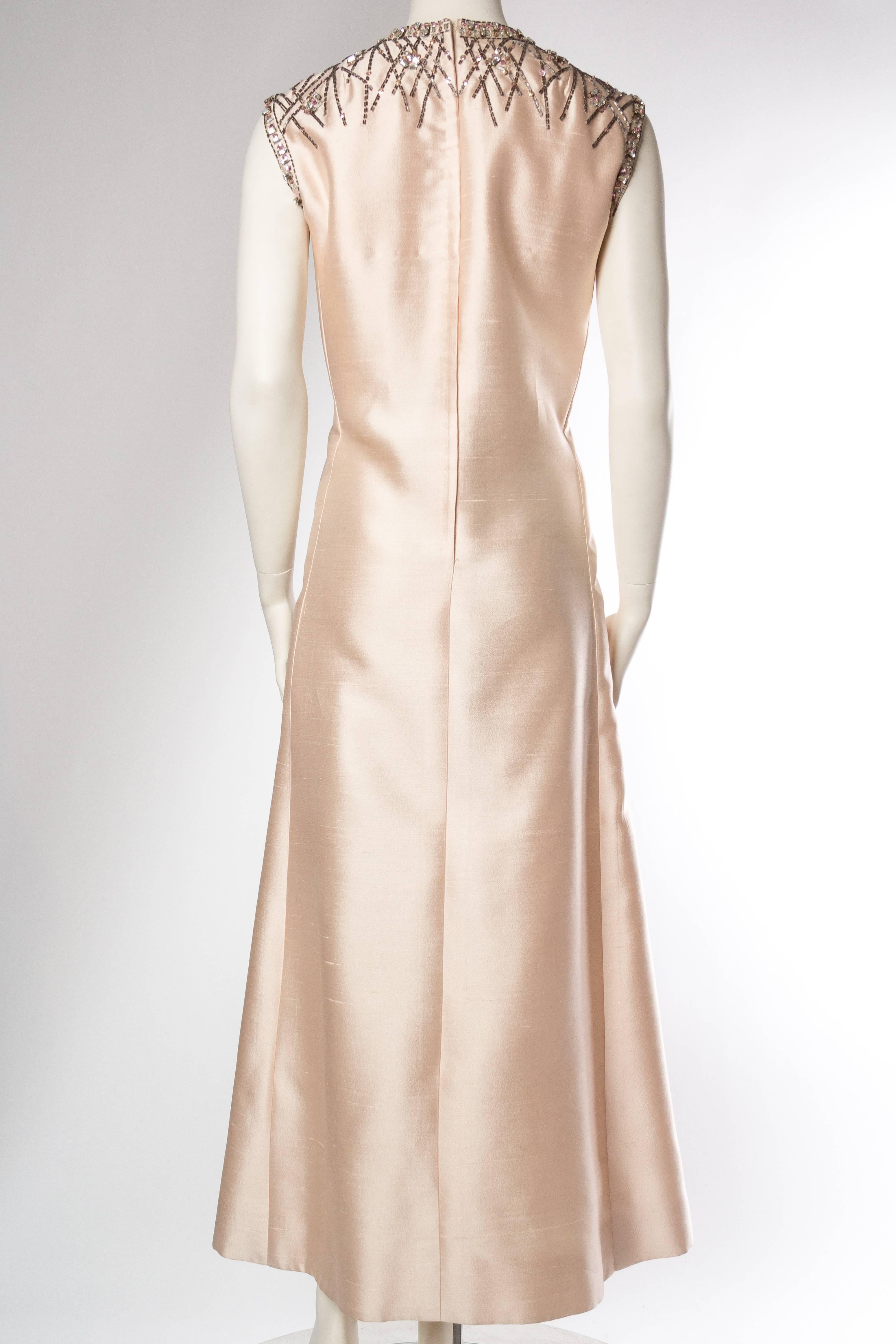 Beige 1960S CHRISTIAN DIOR Style Baby Pink Silk Blend Radzimir Crystal Encrusted Mod 