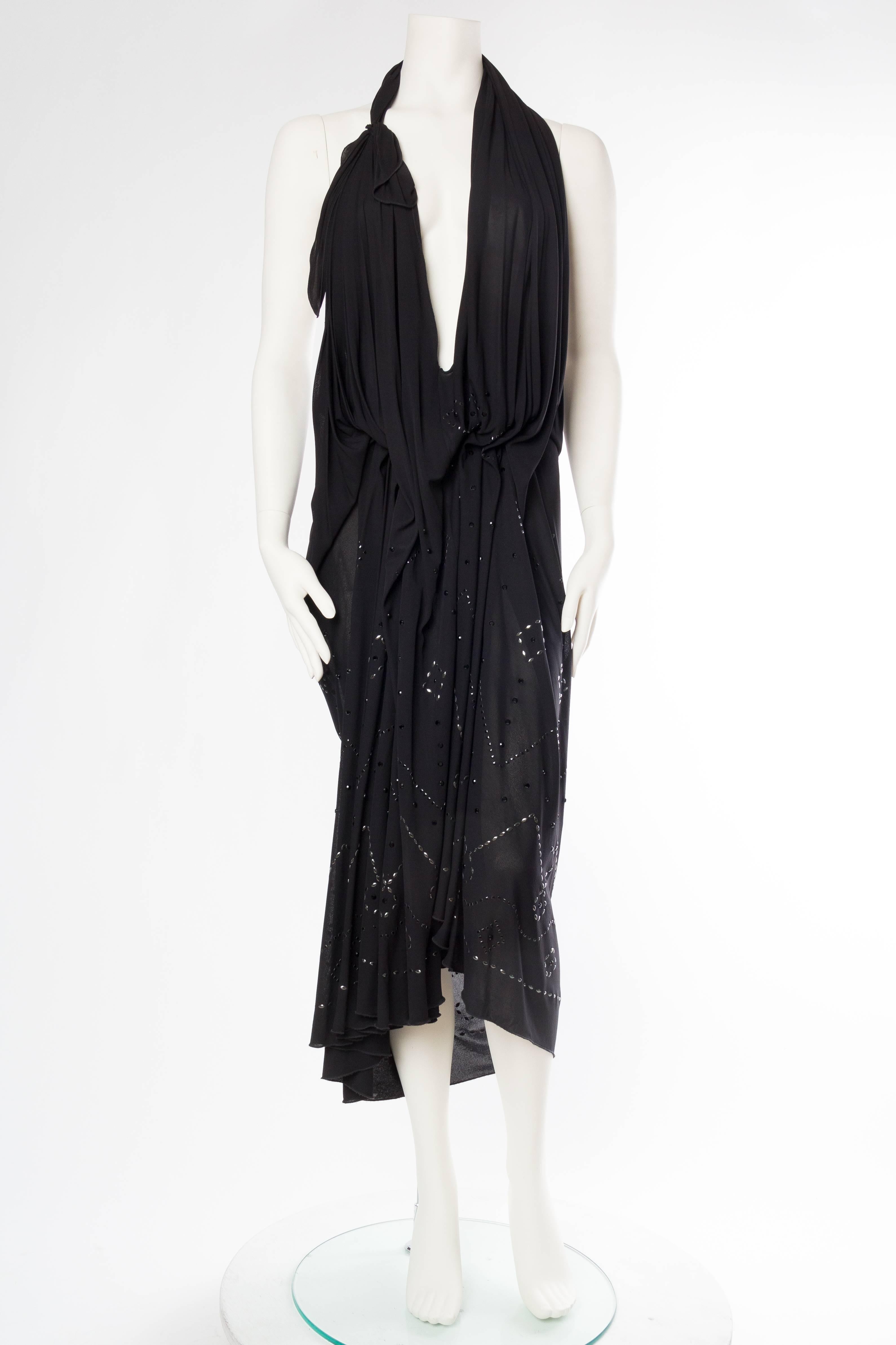 1990S MAISON MARTIN MARGIELA Black Rayon Jersey Avant Garde Draped Cocktail Dre In Excellent Condition In New York, NY