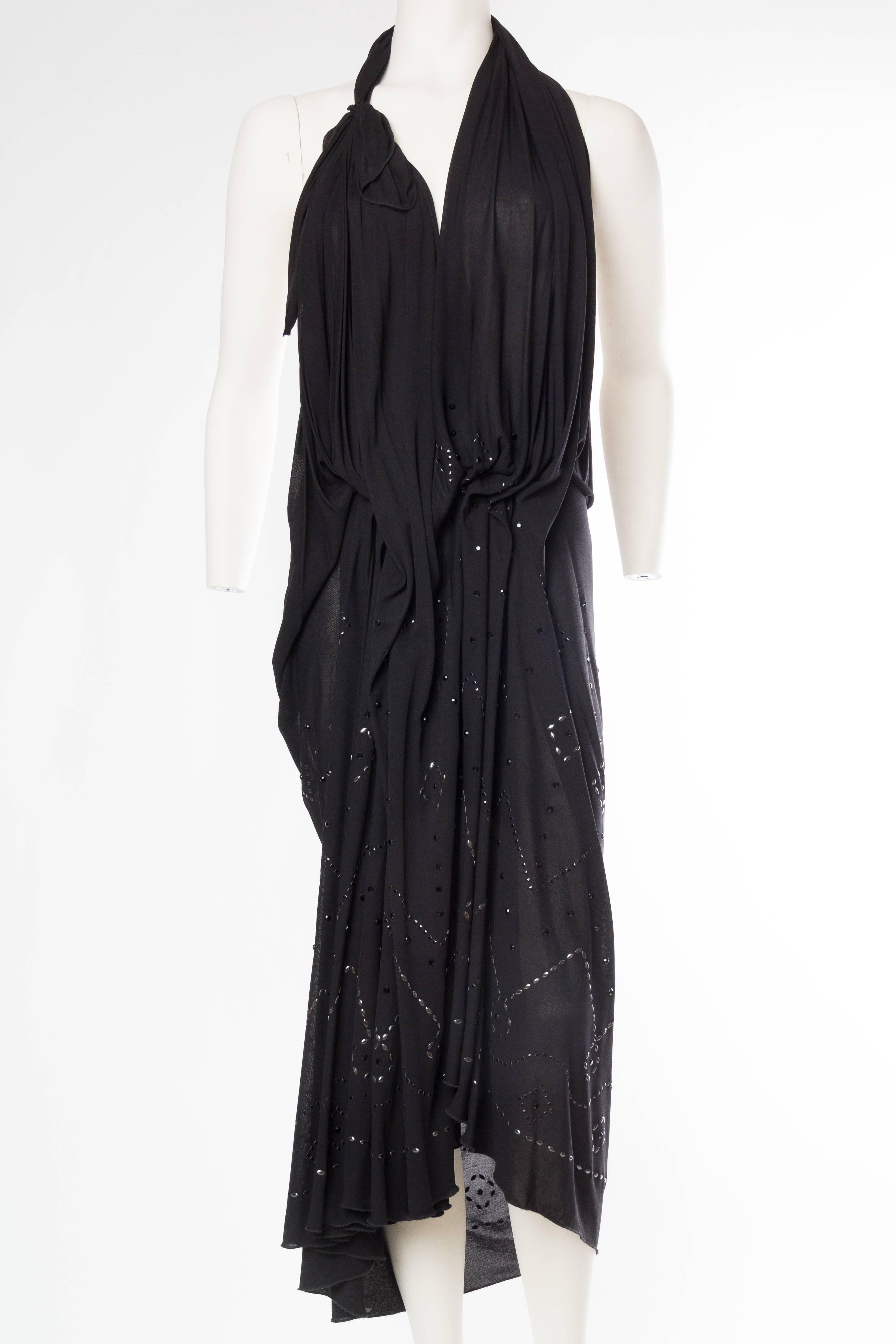 1990S MAISON MARTIN MARGIELA Black Rayon Jersey Avant Garde Draped Cocktail Dress Studded With Crystals no tag in dress