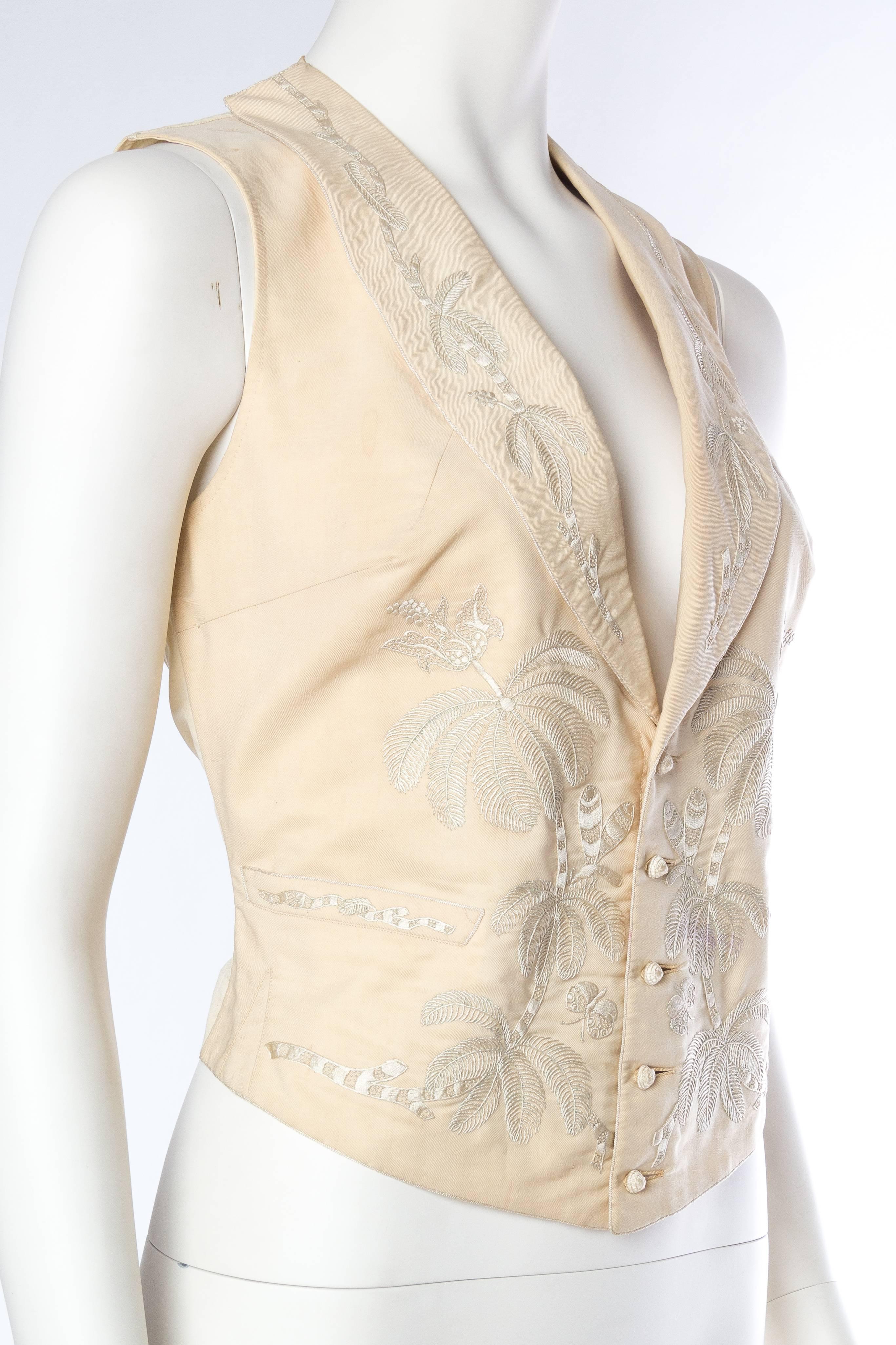 Beige Victorian Gilet With Hand Embroidered Palms