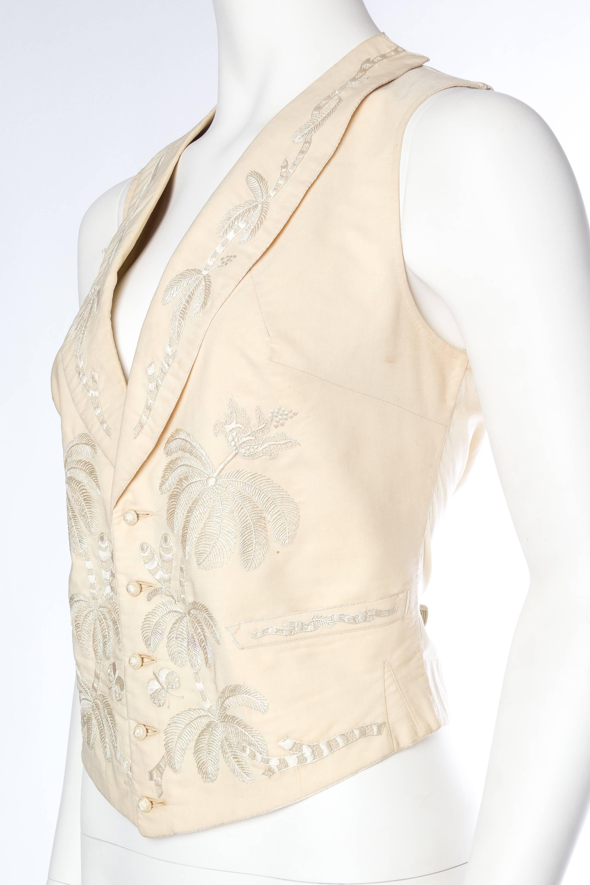 Victorian Gilet With Hand Embroidered Palms In Excellent Condition In New York, NY