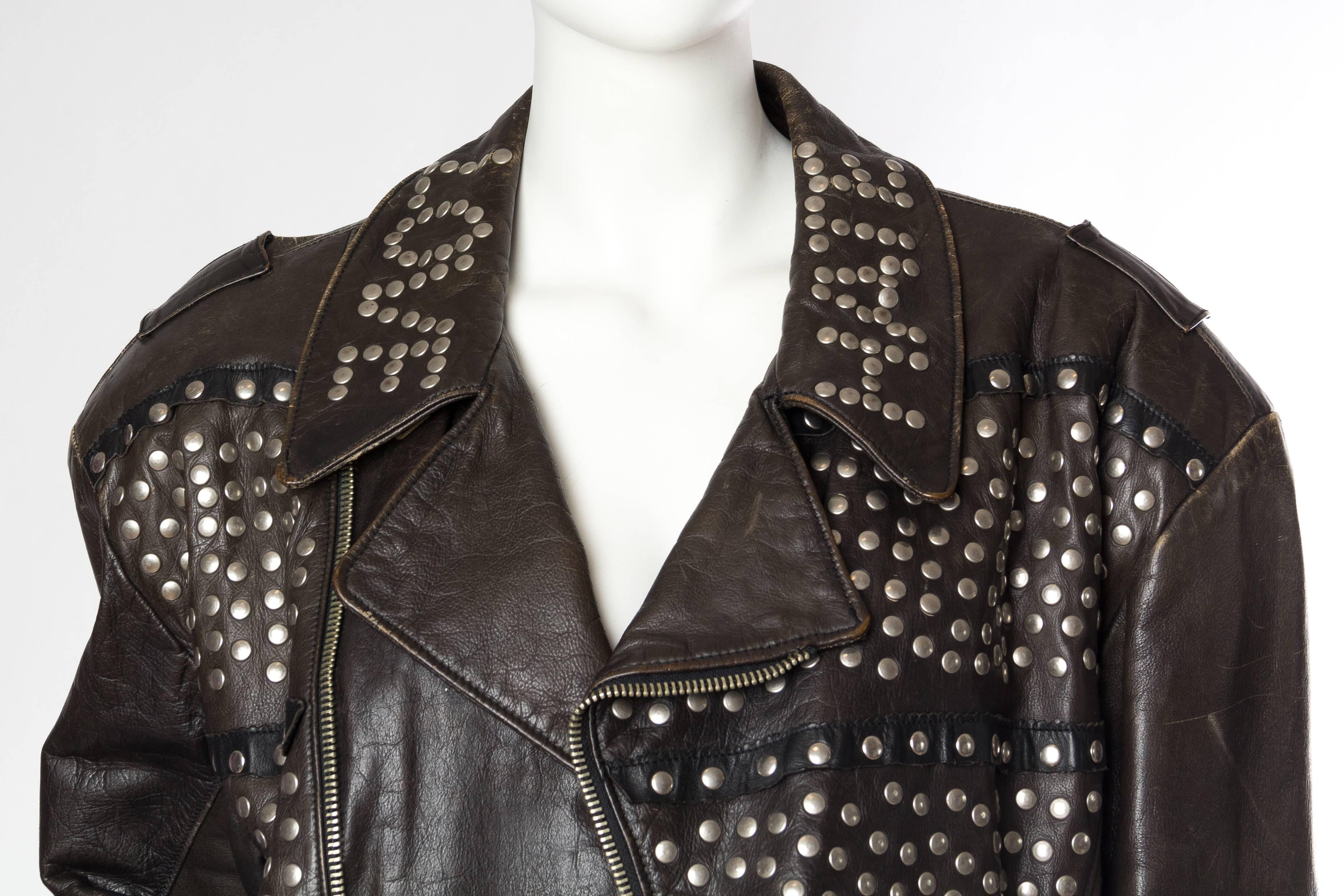 Black Iconic Jean Paul Gaultier Love Hate Studded Leather Jacket