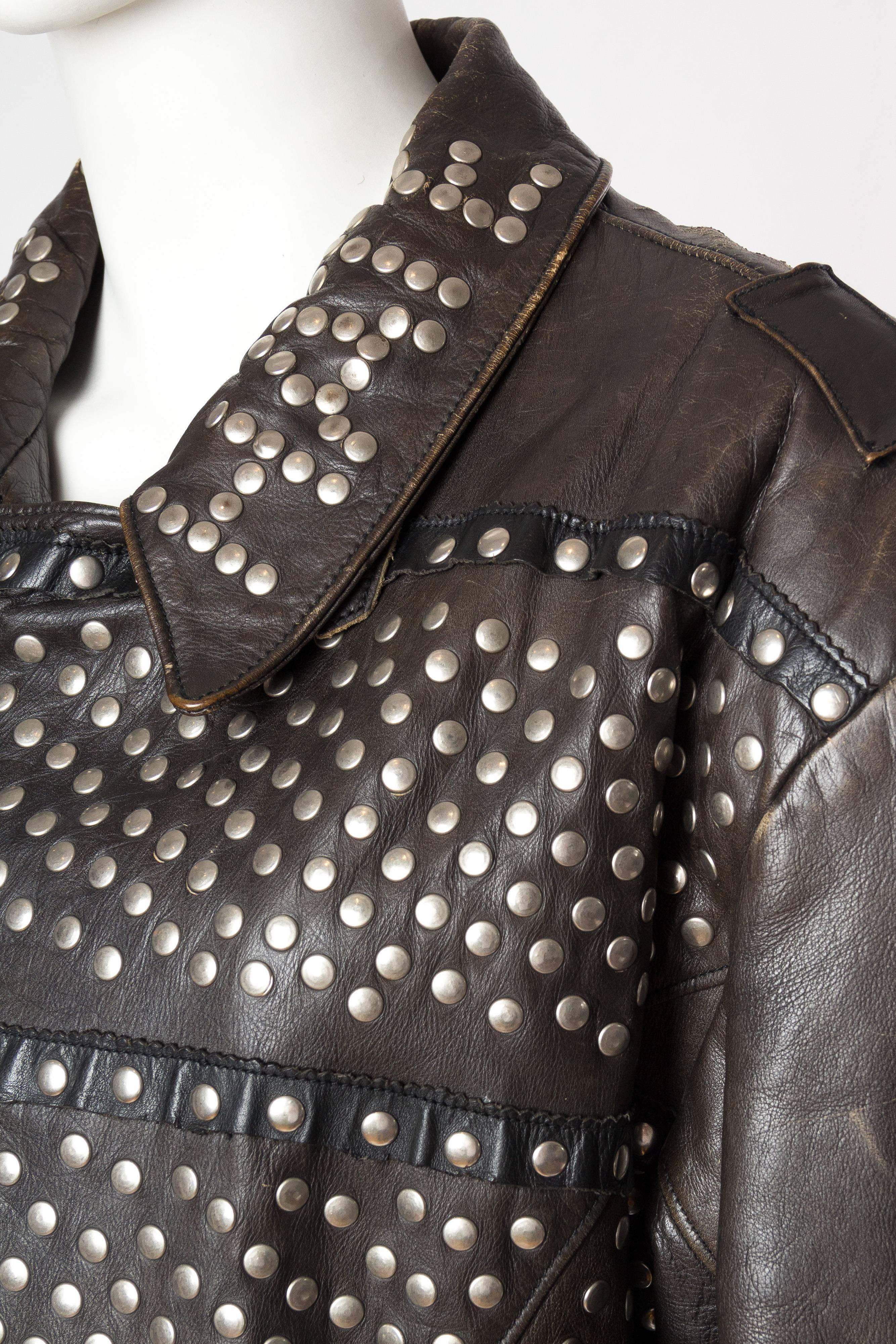 Iconic Jean Paul Gaultier Love Hate Studded Leather Jacket In Fair Condition In New York, NY