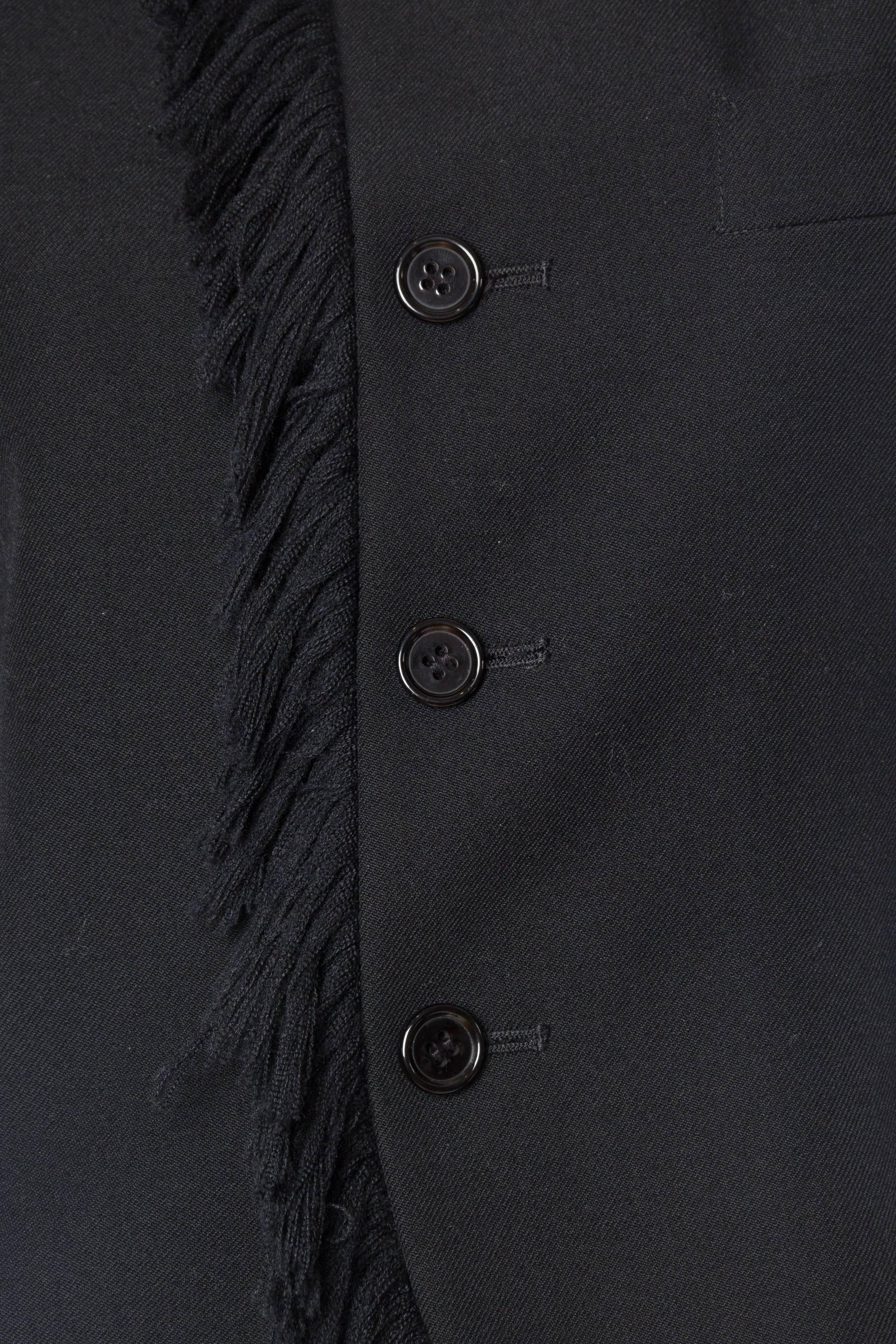 Yohji Yamamoto, cappotto anni '80 in twill di lana nero a coda alta con frange in vendita 5