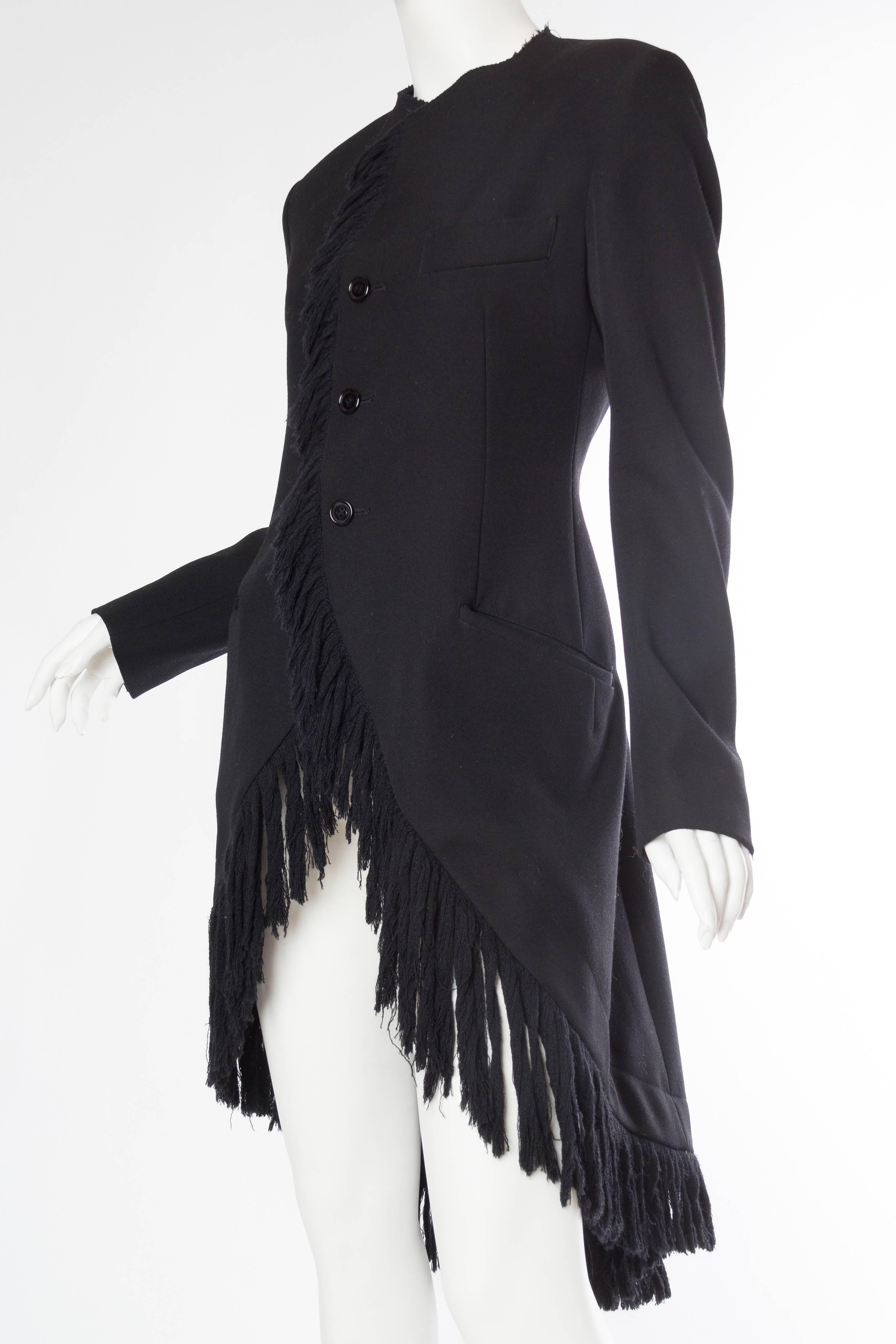 da uomo o donna Yohji Yamamoto, cappotto anni '80 in twill di lana nero a coda alta con frange in vendita
