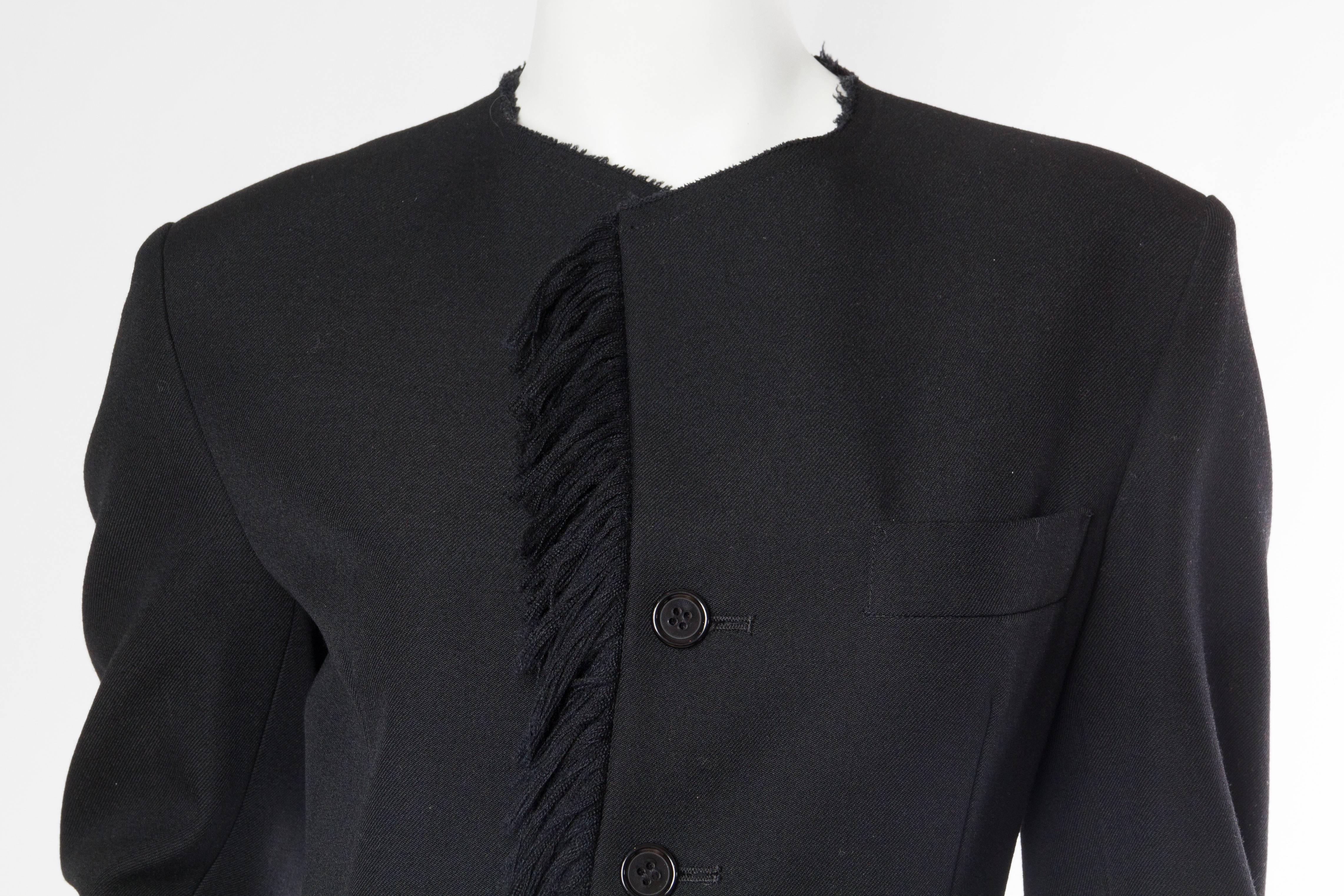 1980S YOHJI YAMAMOTO Black Wool Twill High-Low Tail Coat With Fringe For Sale 2