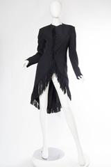 1980S YOHJI YAMAMOTO Black Wool Twill High-Low Tail Coat With Fringe