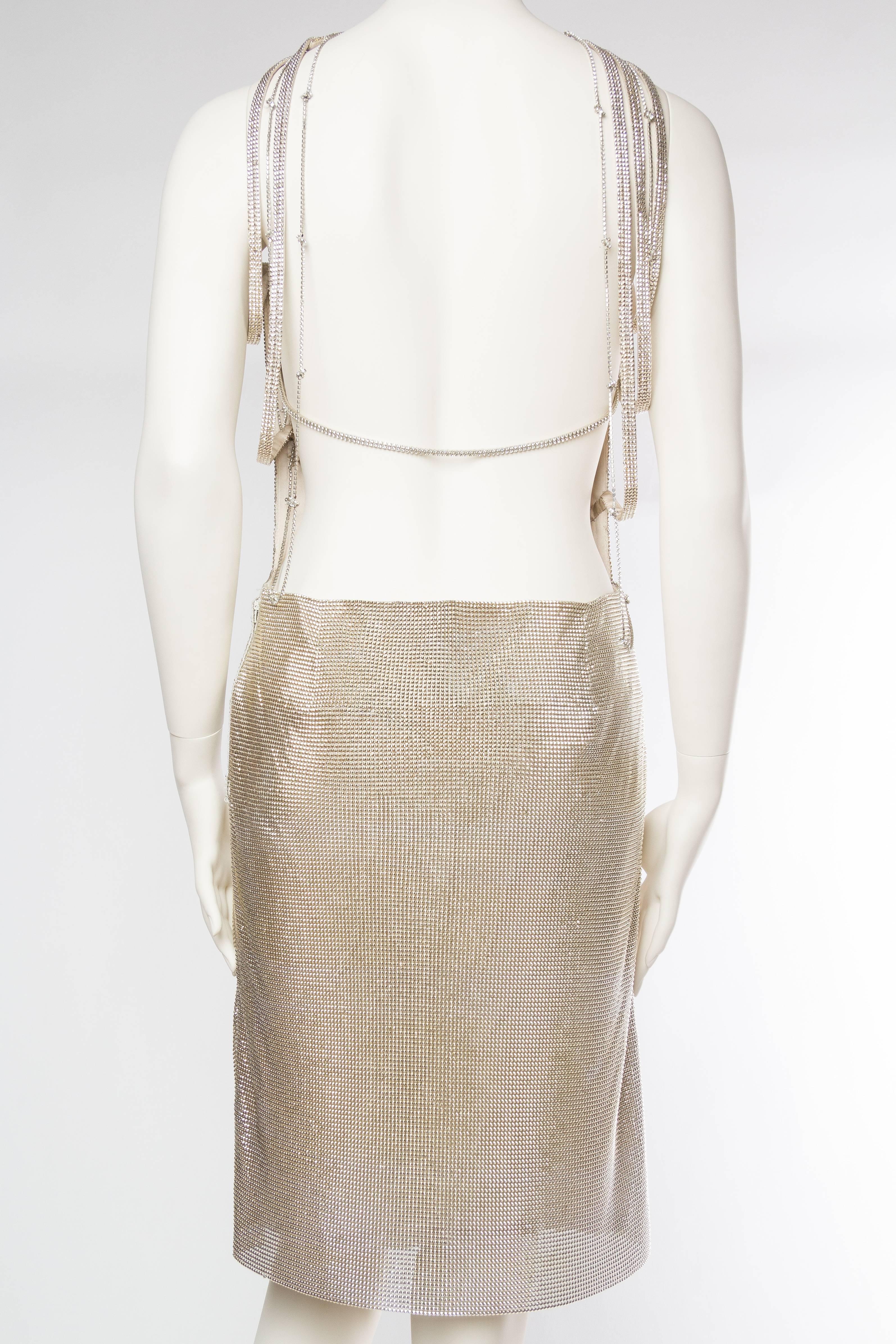 Beige Gianni Versace Couture Metal Mesh Backless Dress with Crystals NWT