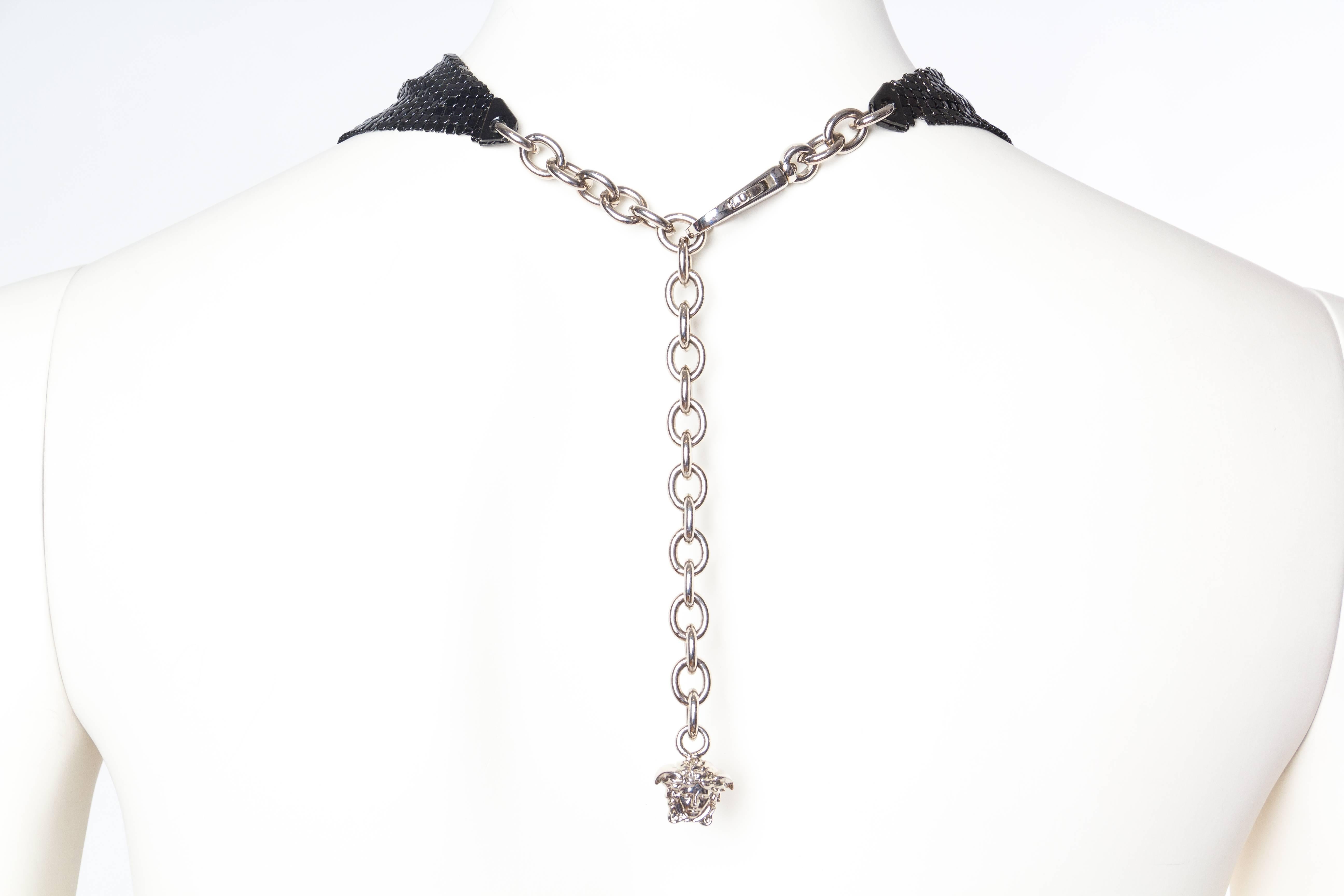 Black Gianni Versace Metal Mesh Medusa Necklace  3