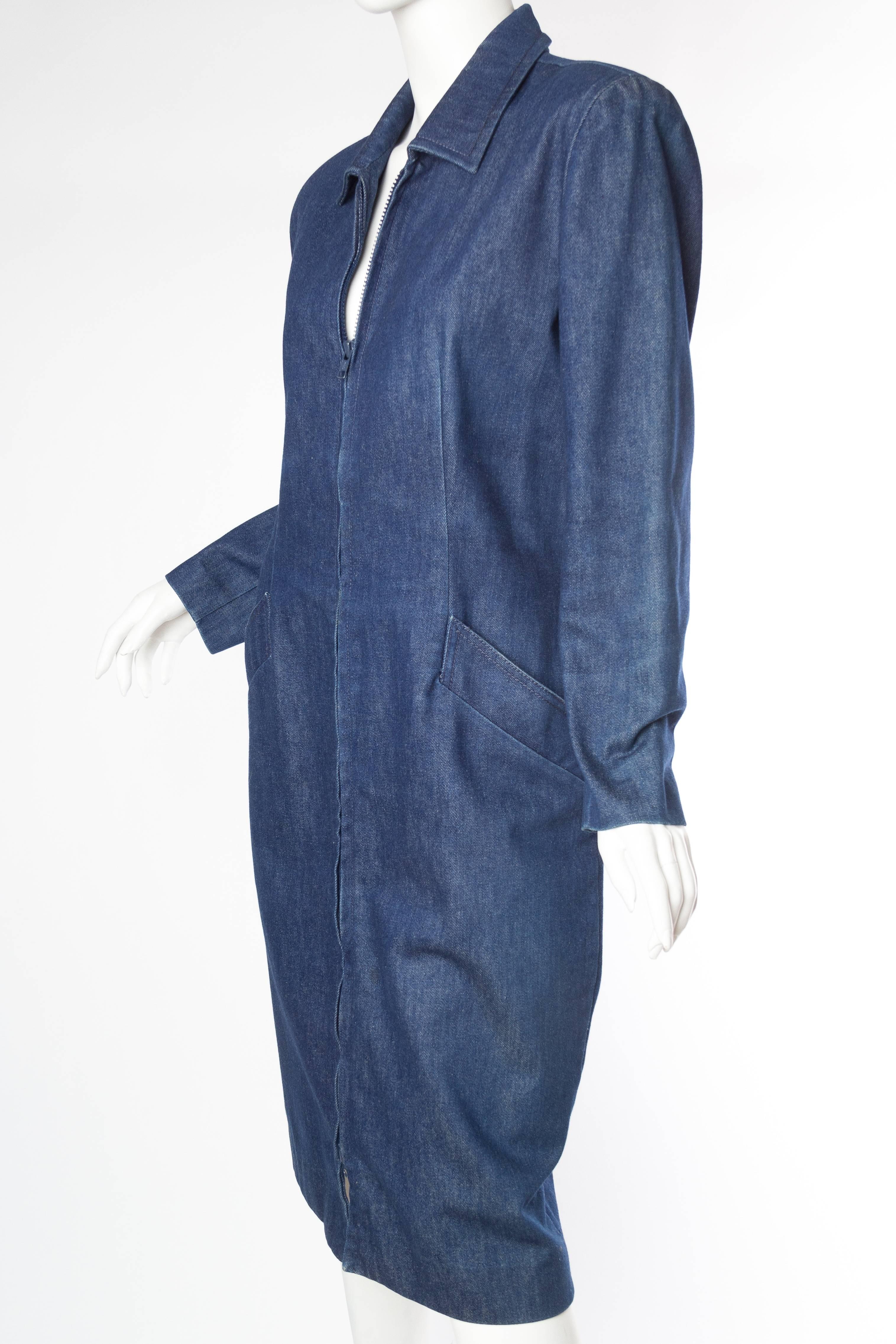 Purple 1980S DONNA KARAN Indigo Blue Denim Zip Front Dress For Sale