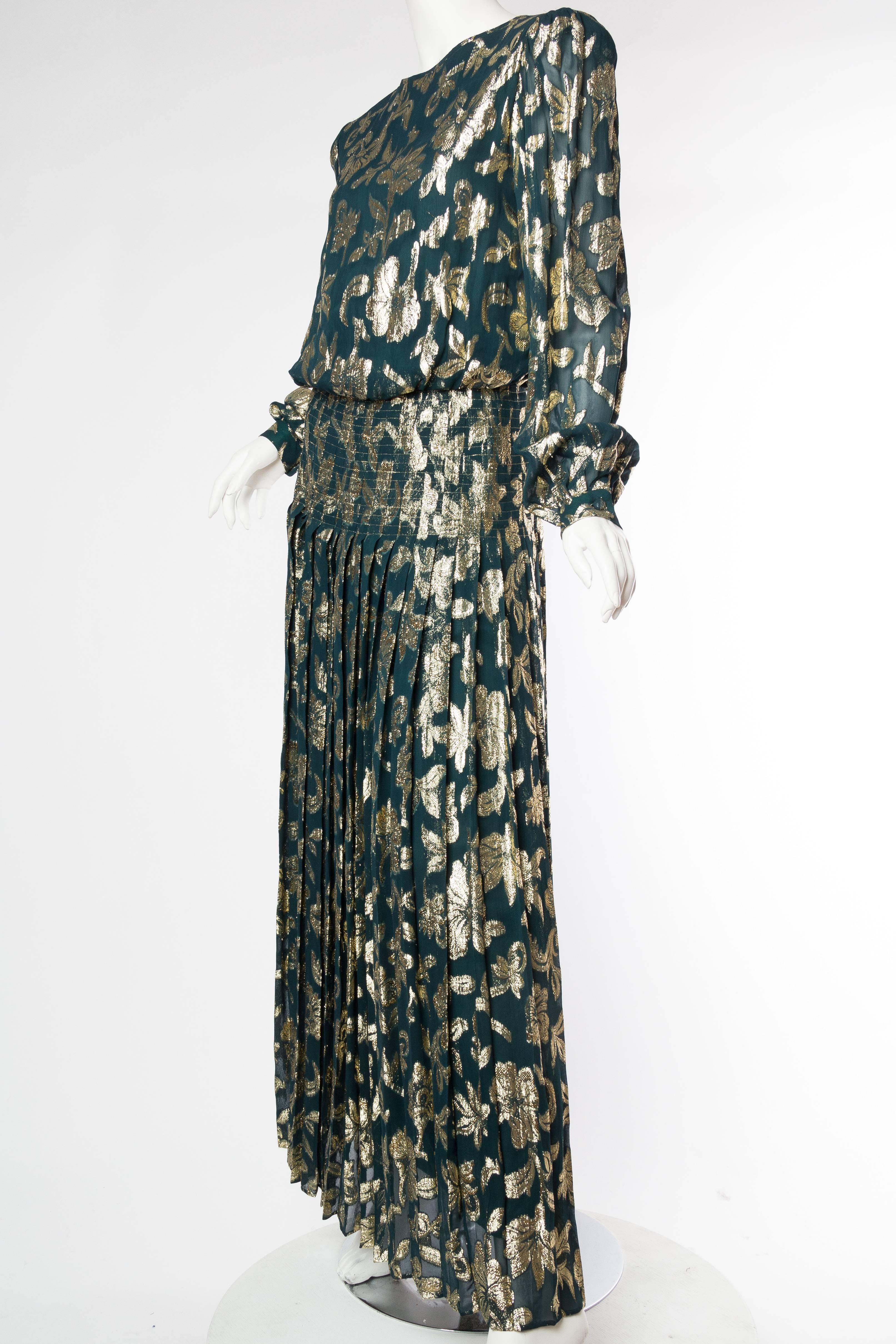 Black 1970s Gold Lamé Chiffon Gown