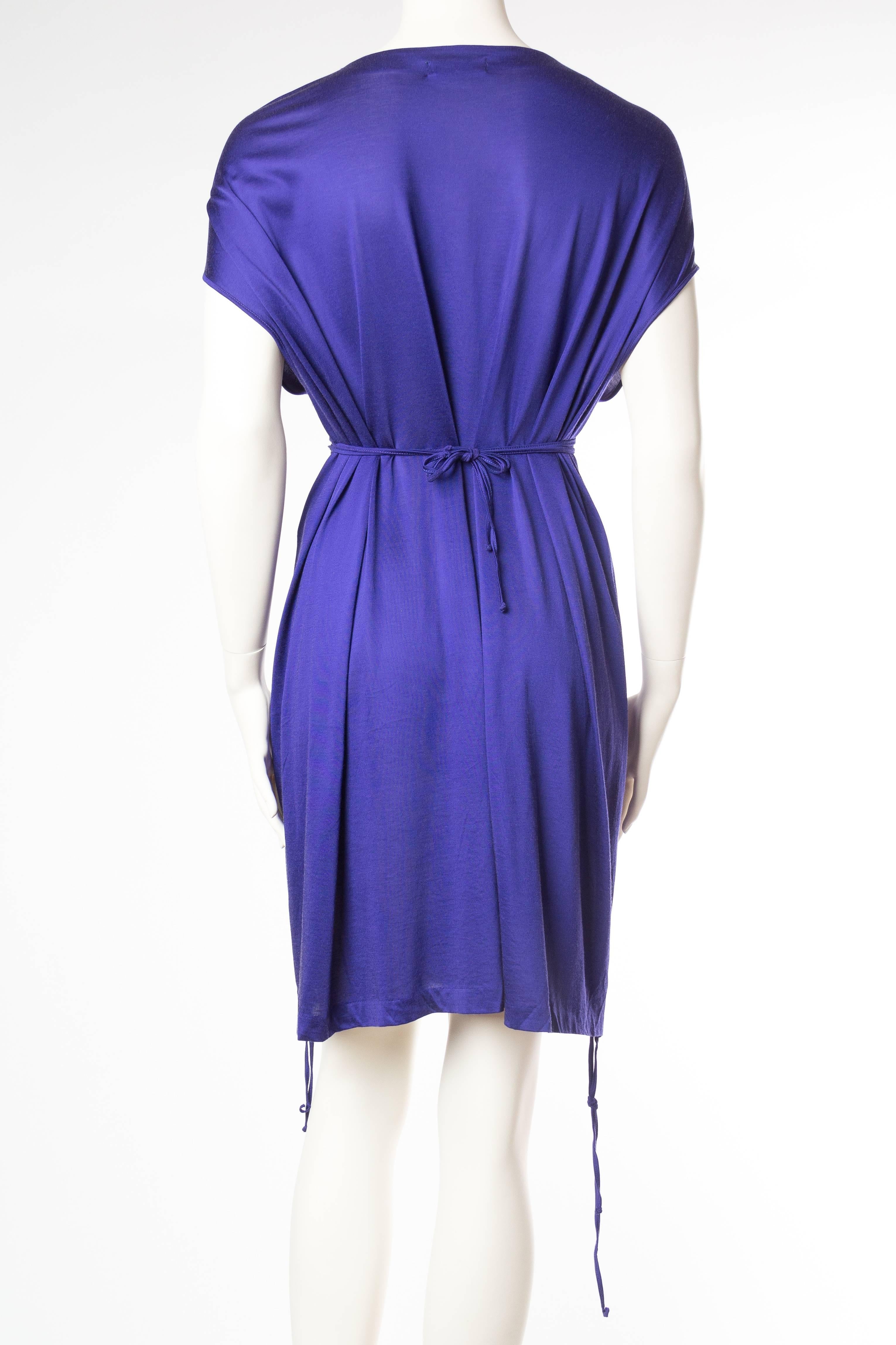 1990S JIL SANDER Sapphire Blue  Jersey Empire Waist Drawstring Dress 1