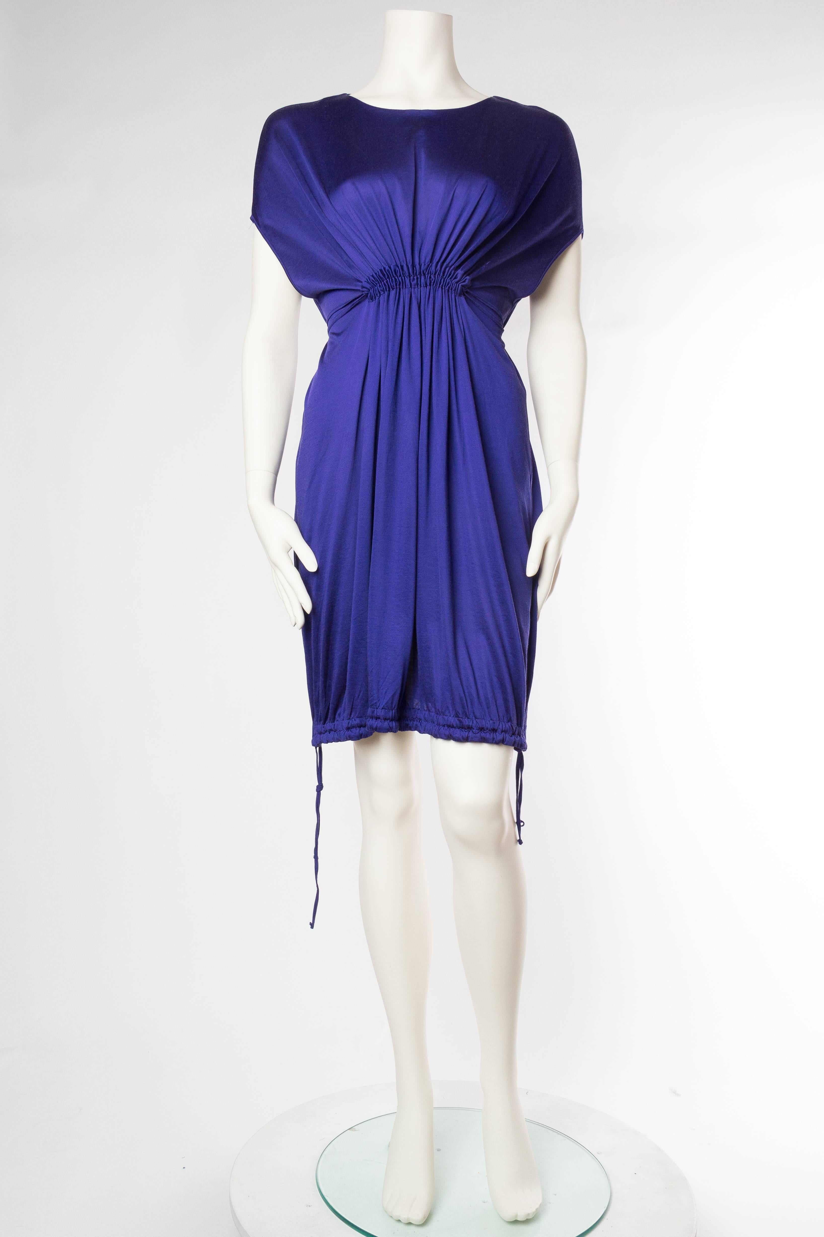 Purple 1990S JIL SANDER Sapphire Blue  Jersey Empire Waist Drawstring Dress