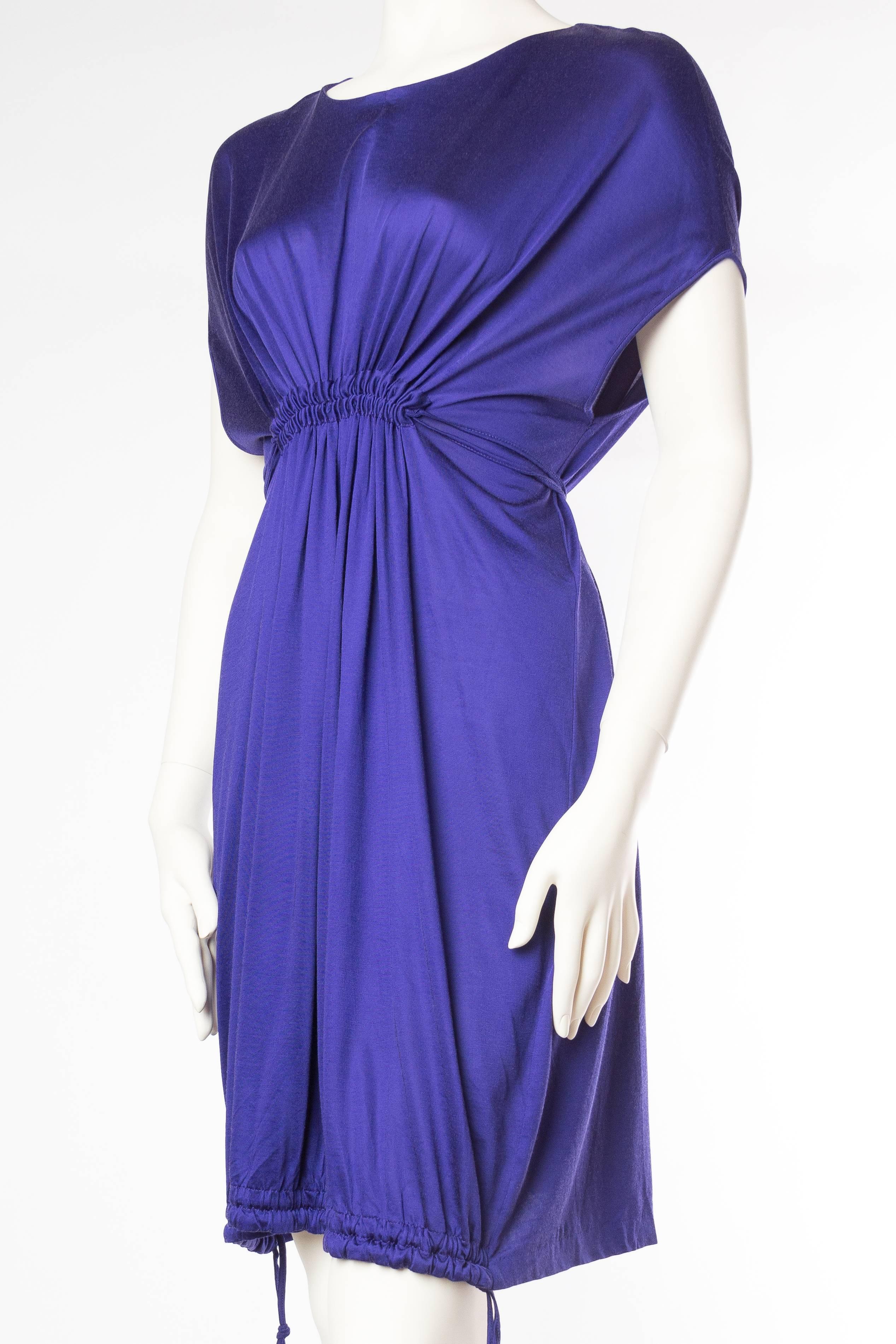 Women's 1990S JIL SANDER Sapphire Blue  Jersey Empire Waist Drawstring Dress