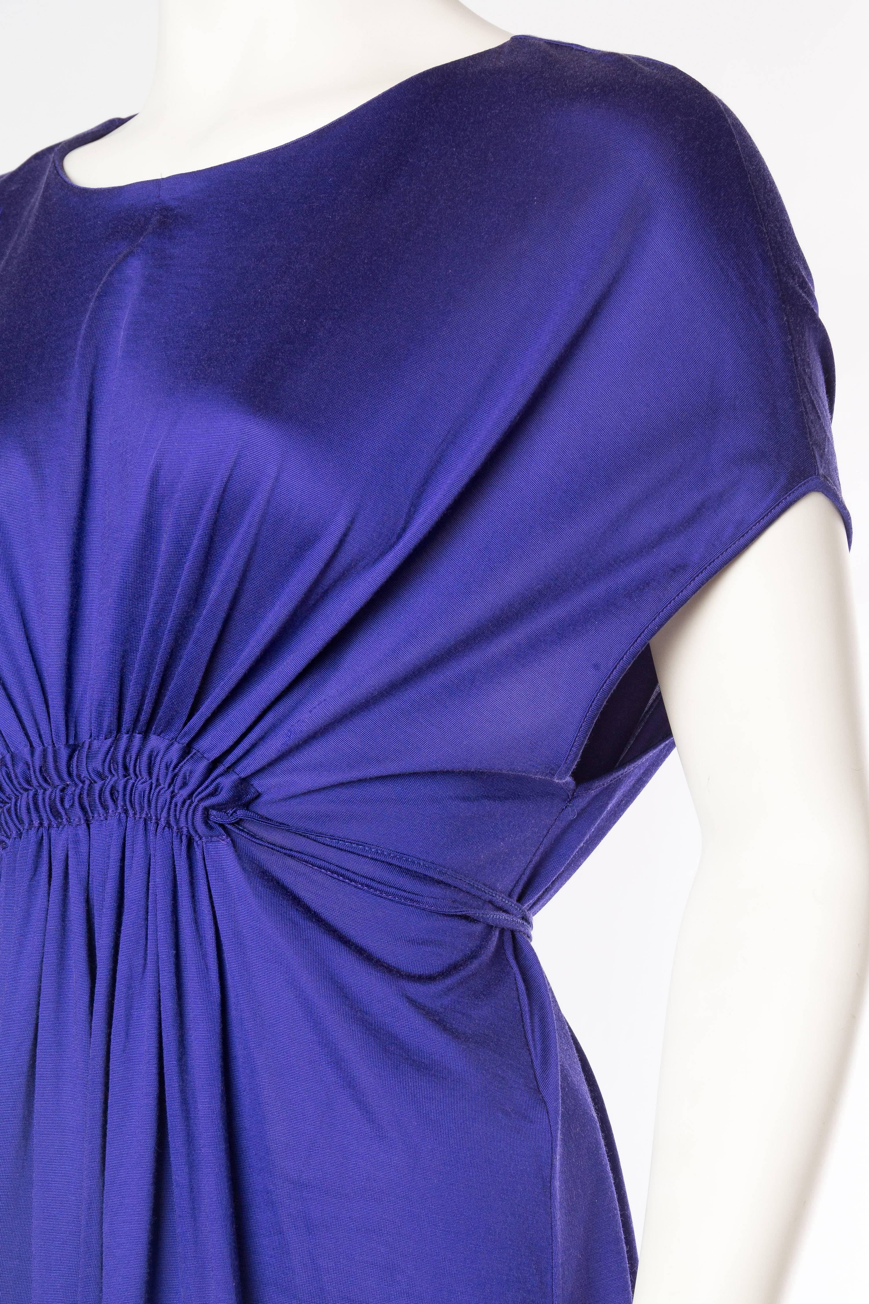 1990S JIL SANDER Sapphire Blue  Jersey Empire Waist Drawstring Dress 2