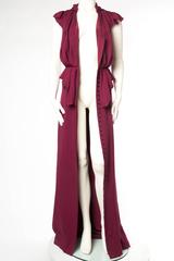 2000S CAROLINA HERRERA Cranberry Red Silk Jacquard Button Front & Trained Gown