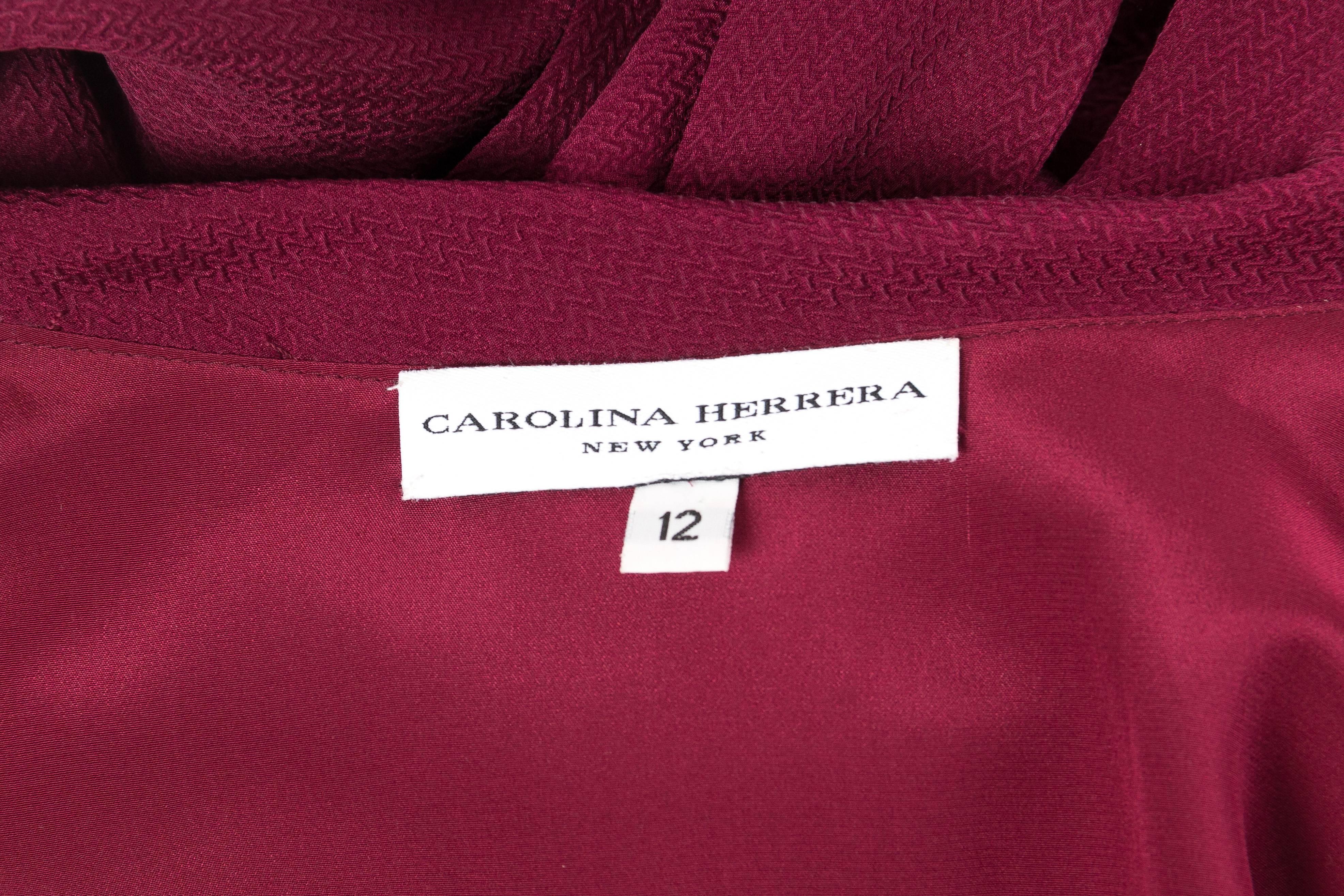 2000S CAROLINA HERRERA Cranberry Red Silk Jacquard Button Front & Trained Gown  For Sale 6