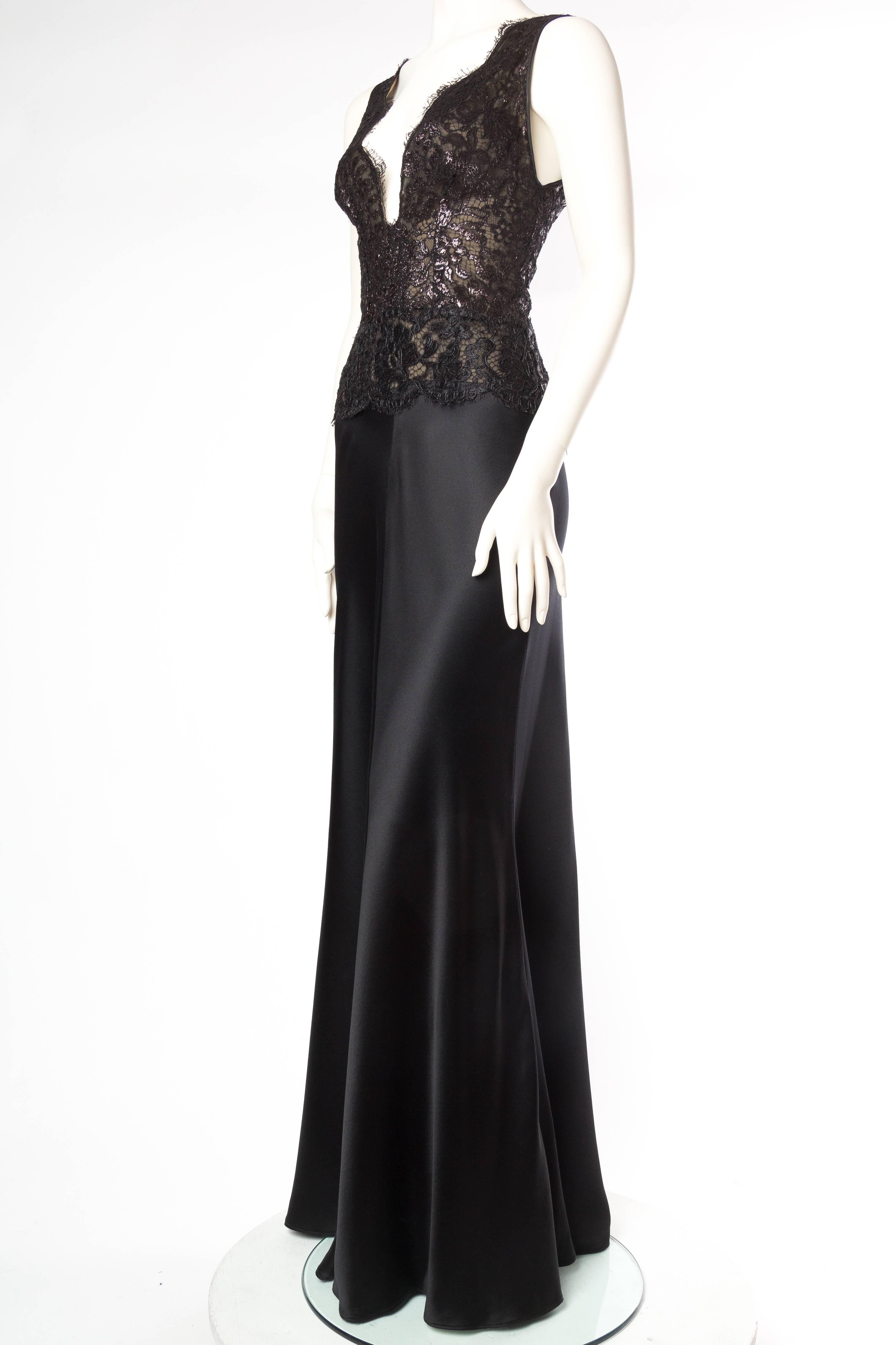 Black Bergdorf Goodman Bias Cut Lace Gown