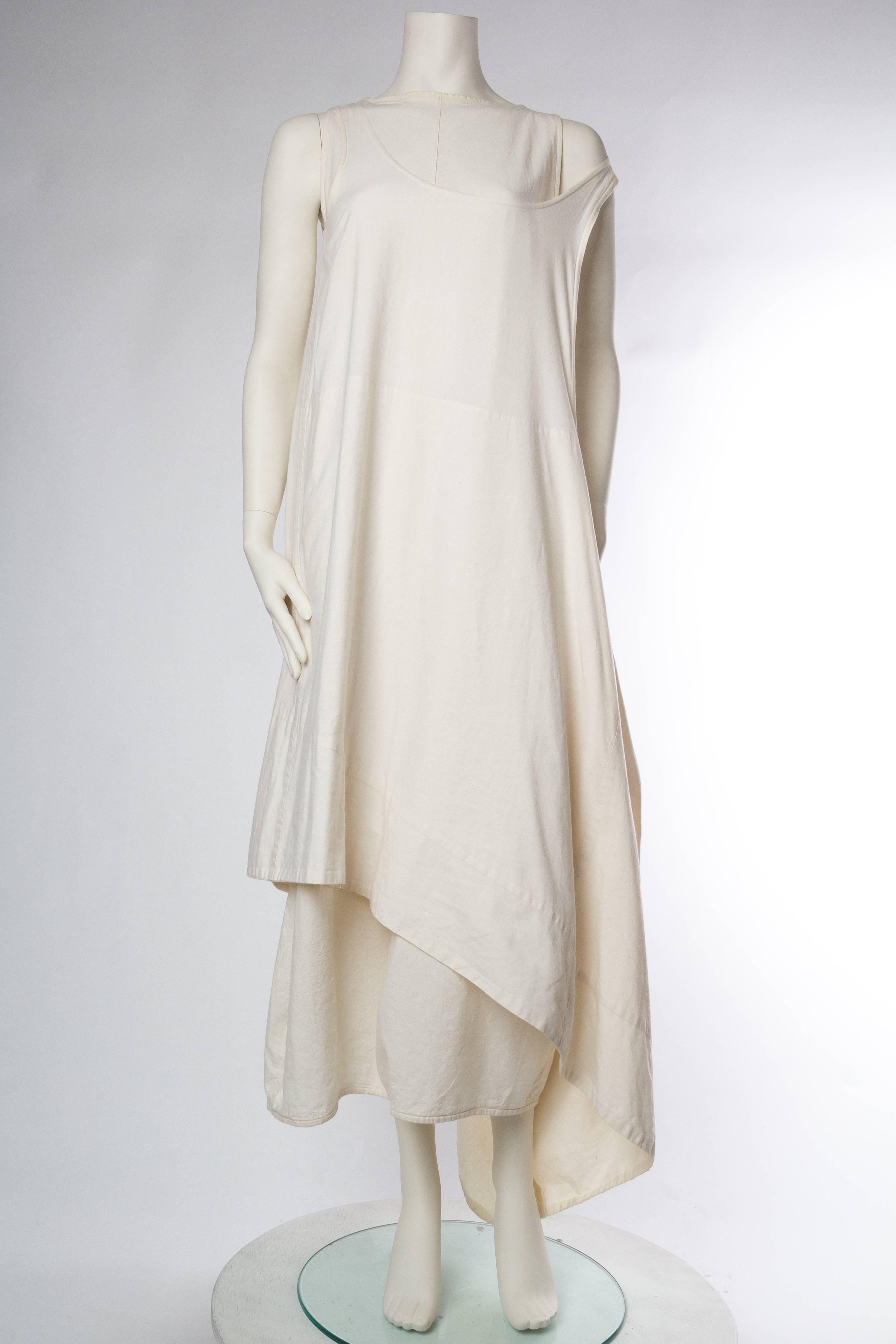 Gray 1990S COMME DES GARCONS Cream Cotton Minimalist Two Piece Dress For Sale