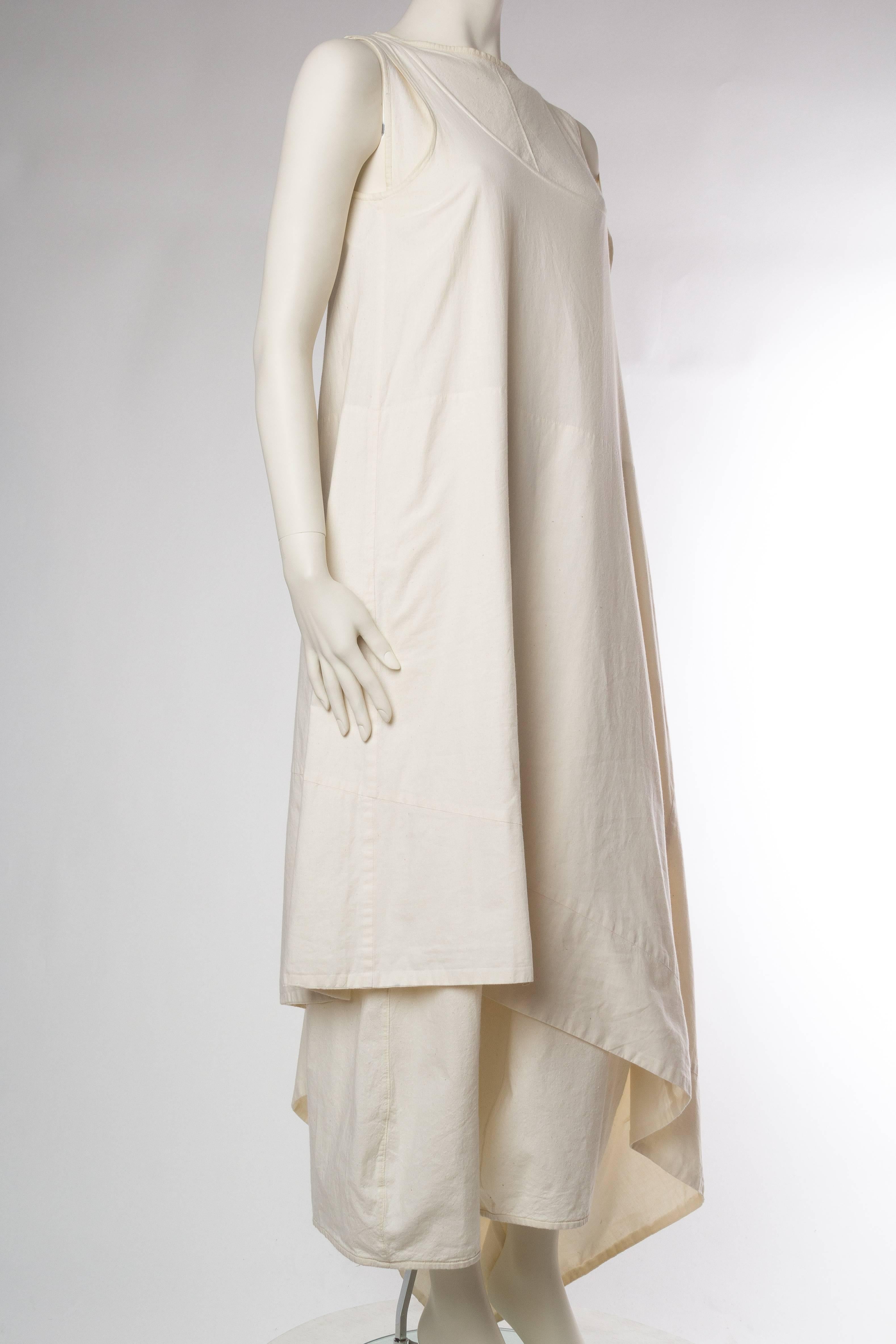 1990S COMME DES GARCONS Cream Cotton Minimalist Two Piece Dress In Excellent Condition For Sale In New York, NY