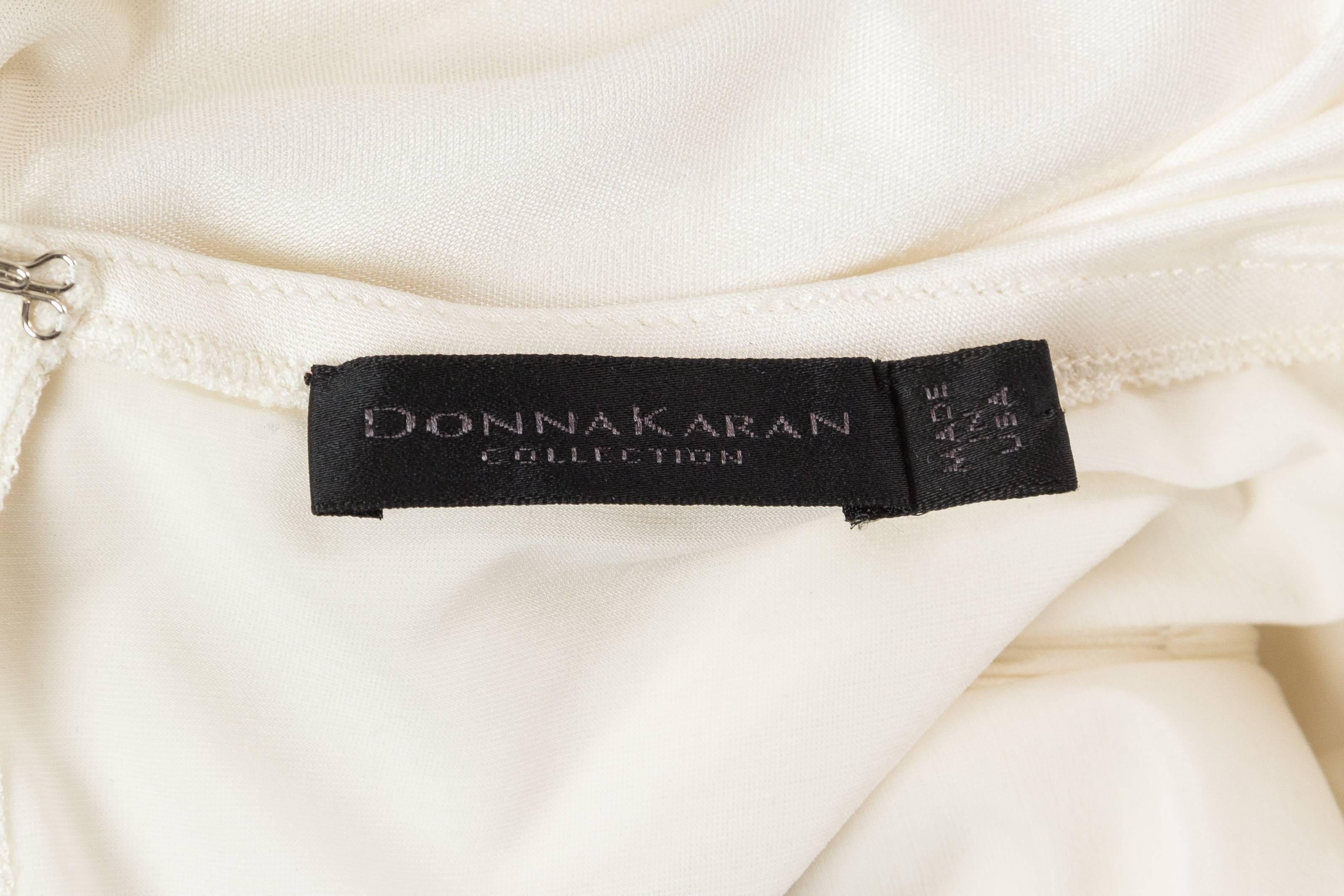 1900S DONNA KARAN Off White Rayon & Silk Jersey Draped Goddess Gown 3