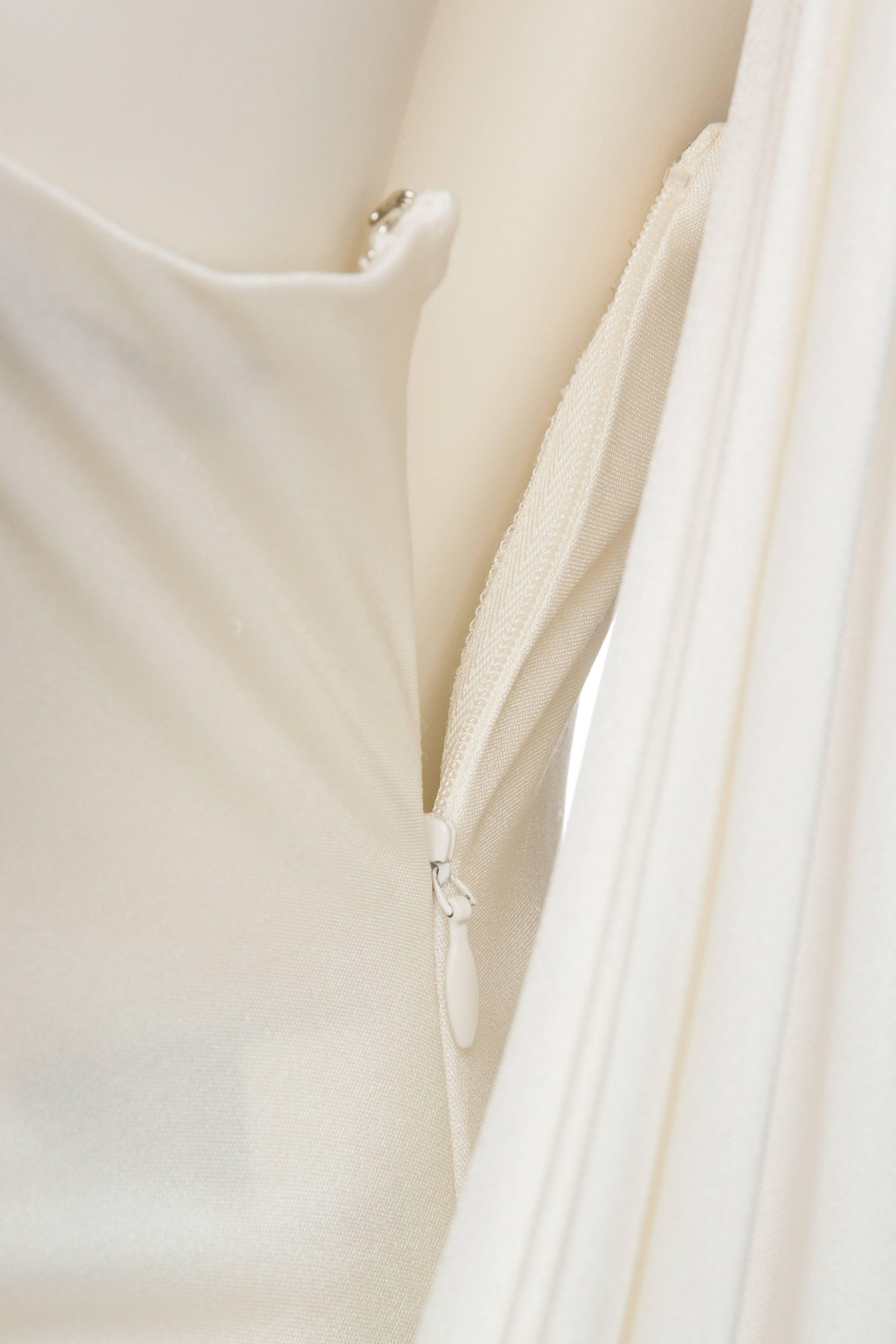 1900S DONNA KARAN Off White Rayon & Silk Jersey Draped Goddess Gown 2