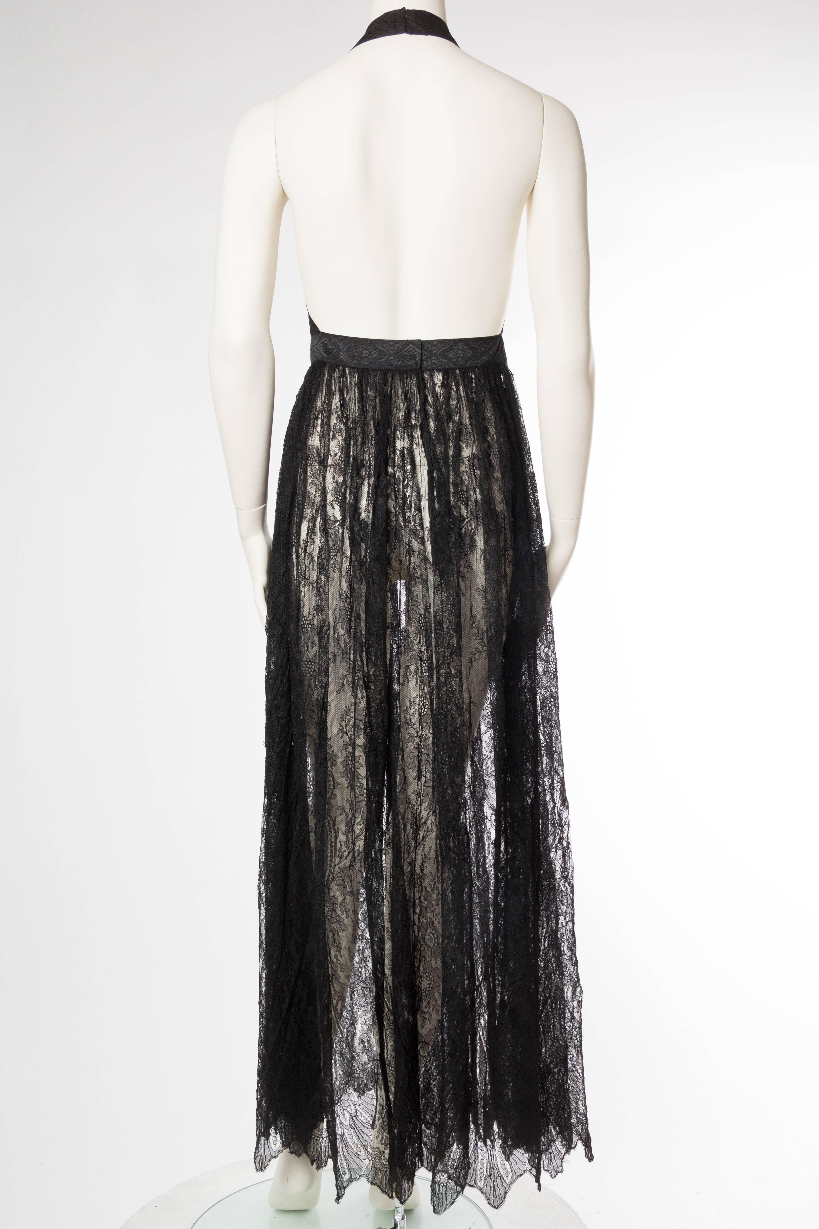 Sheer Backless Gown made from Victorian Silk Lace In Excellent Condition In New York, NY