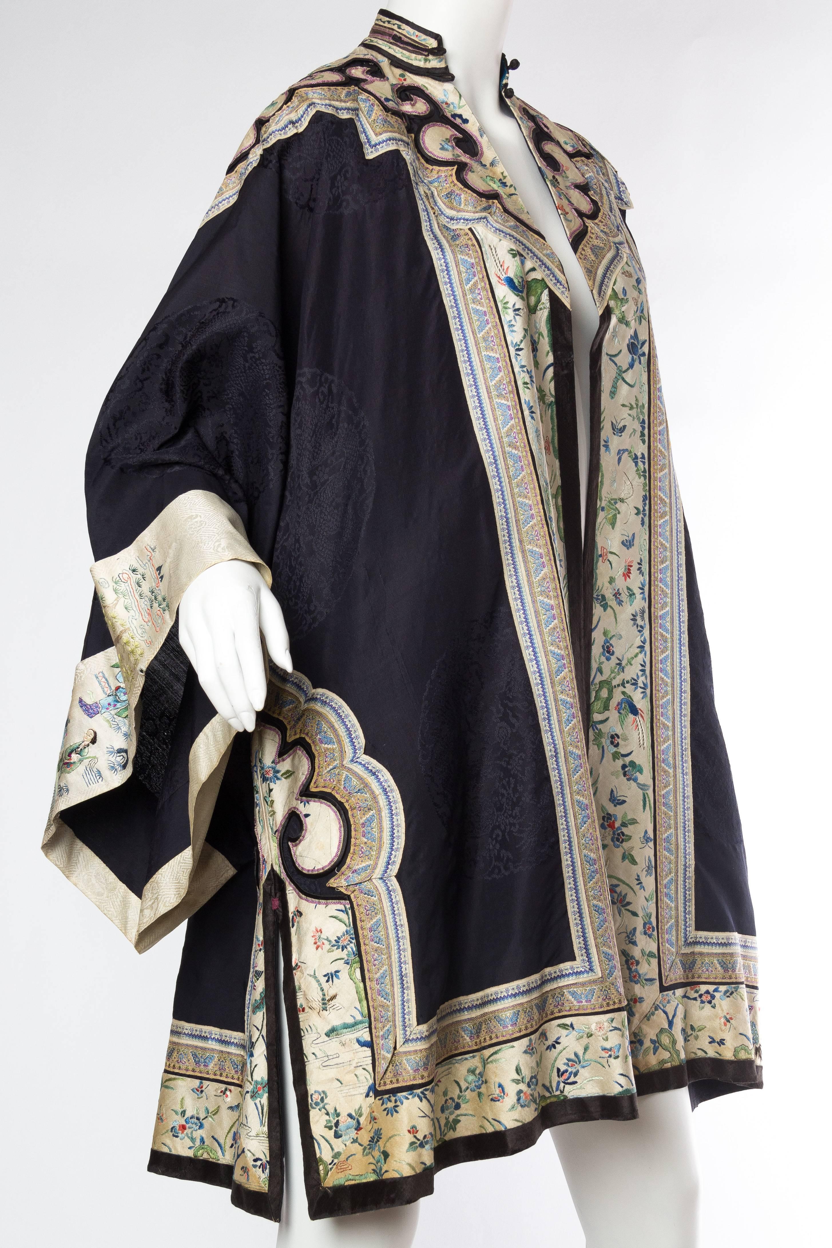 Black Victorian 1890'S Antique Chinese Embroidered Coat For Sale