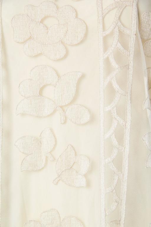 Spectacular Fall 1972 Stavropoulos 'Leaf' Applique Embroidered Silk Organza Ivory Couture Dress