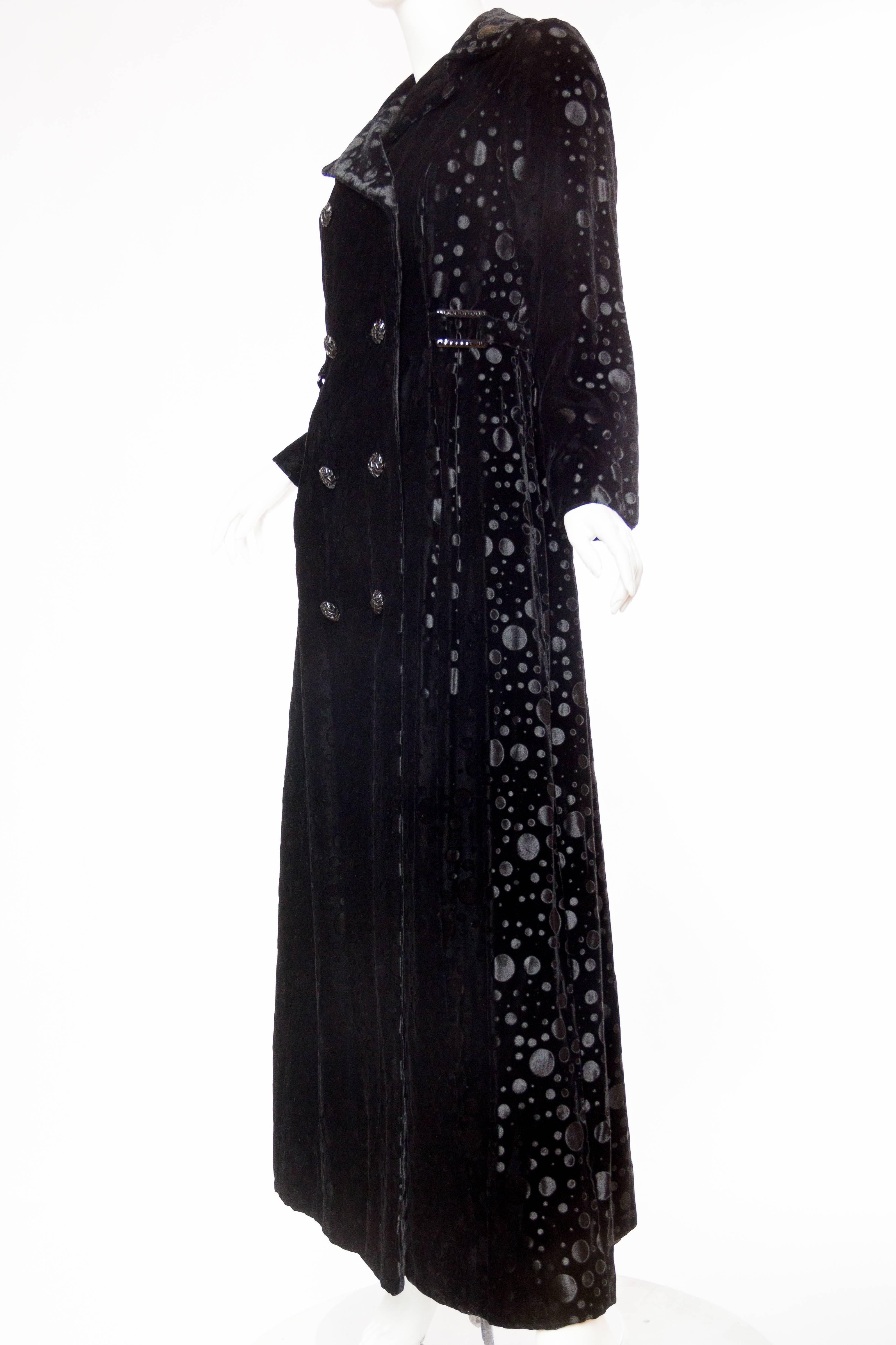 Black 1960s Embossed Velvet Maxi-Coat