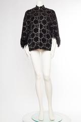 Victorian Black Silk 1880 Venetian Hand Woven Soprarizzo Velvet Dolman Jacket W
