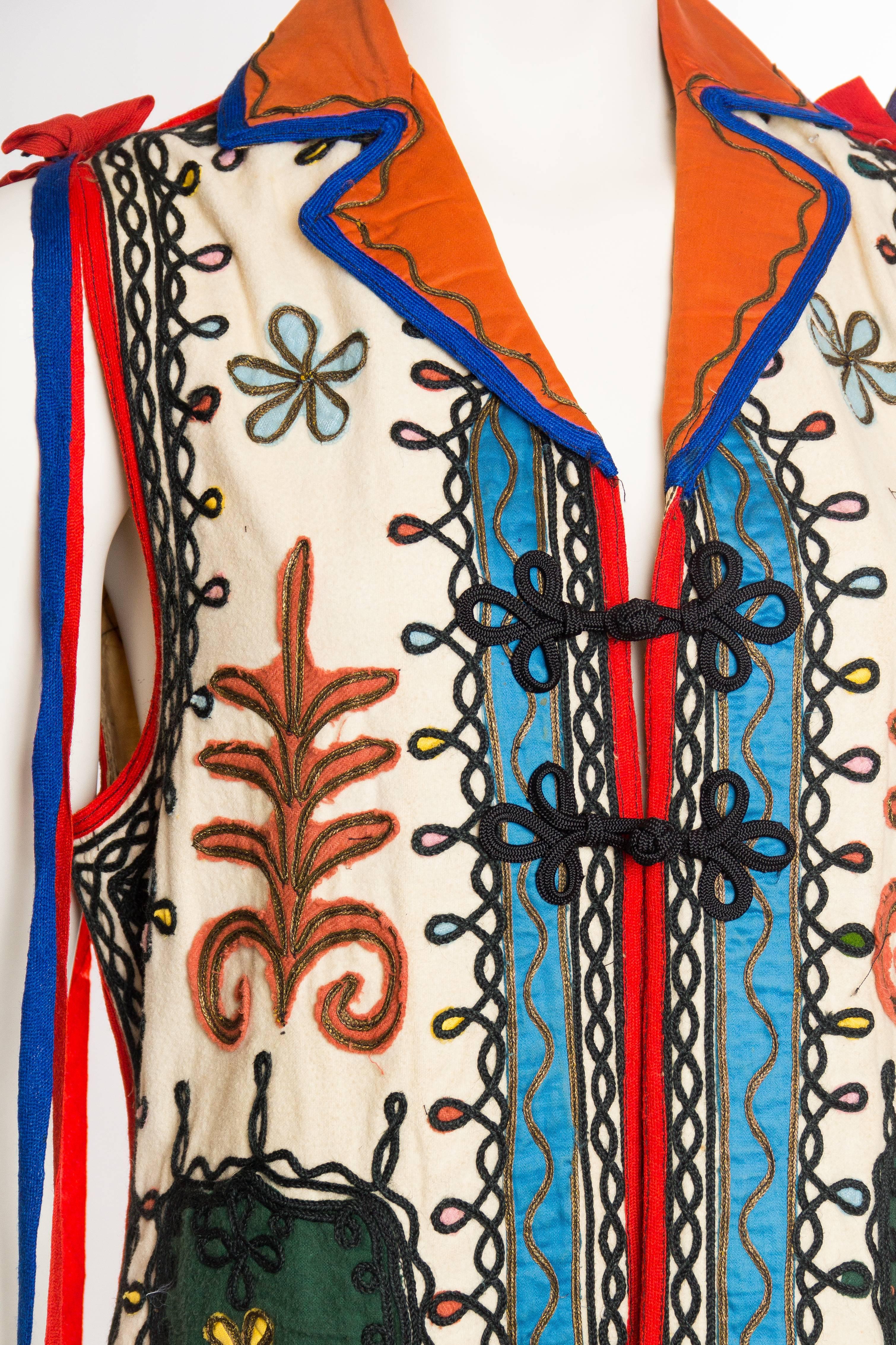 Brown Striking Antique Folkloric Embroidered Duster Vest