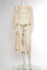 Early 1920s Kimono Sleeve Silk Dress with Roses and Lace