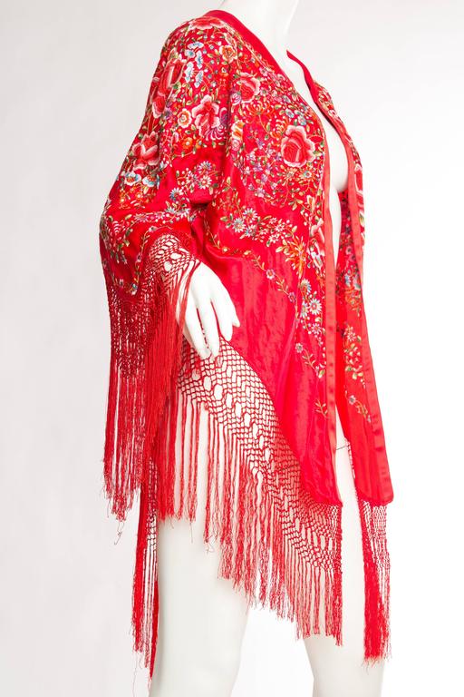 Hand Embroidered Chinese Red Fringed Kimono Jacket at 1stDibs