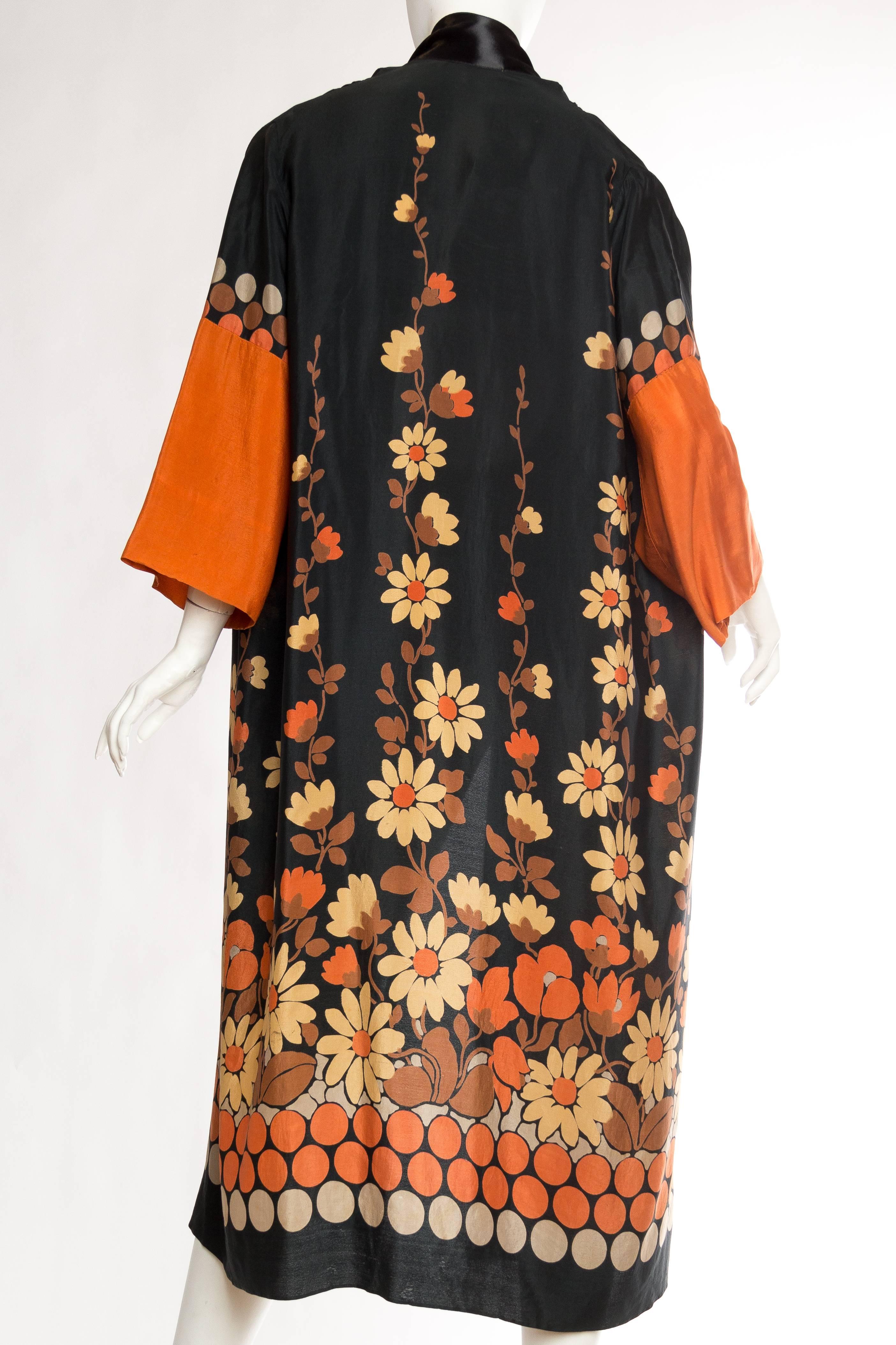 Black 1920s Silk Dressing Gown Kimono
