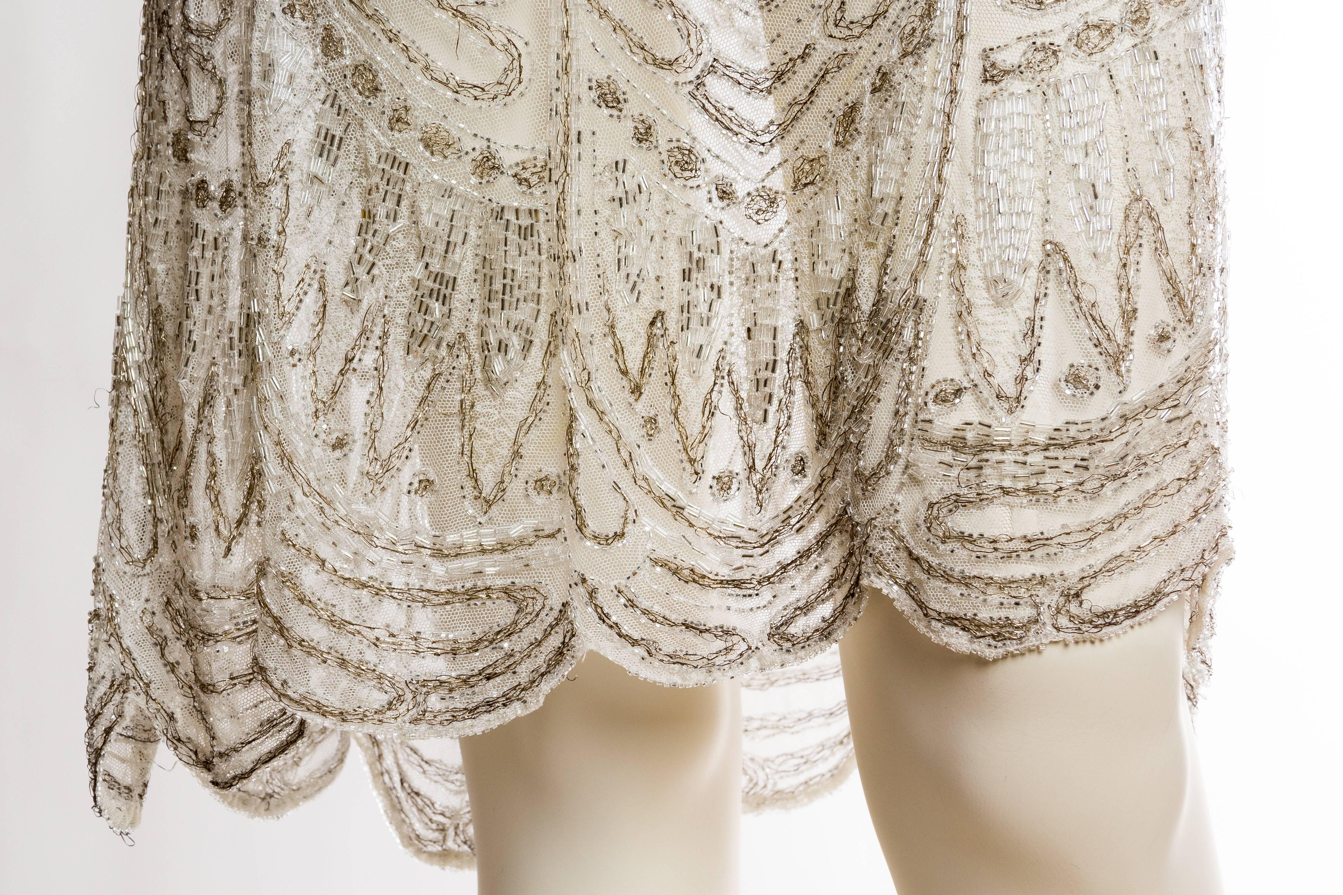 1920s Beaded Net Dress Embroidered with Silver Threads 4