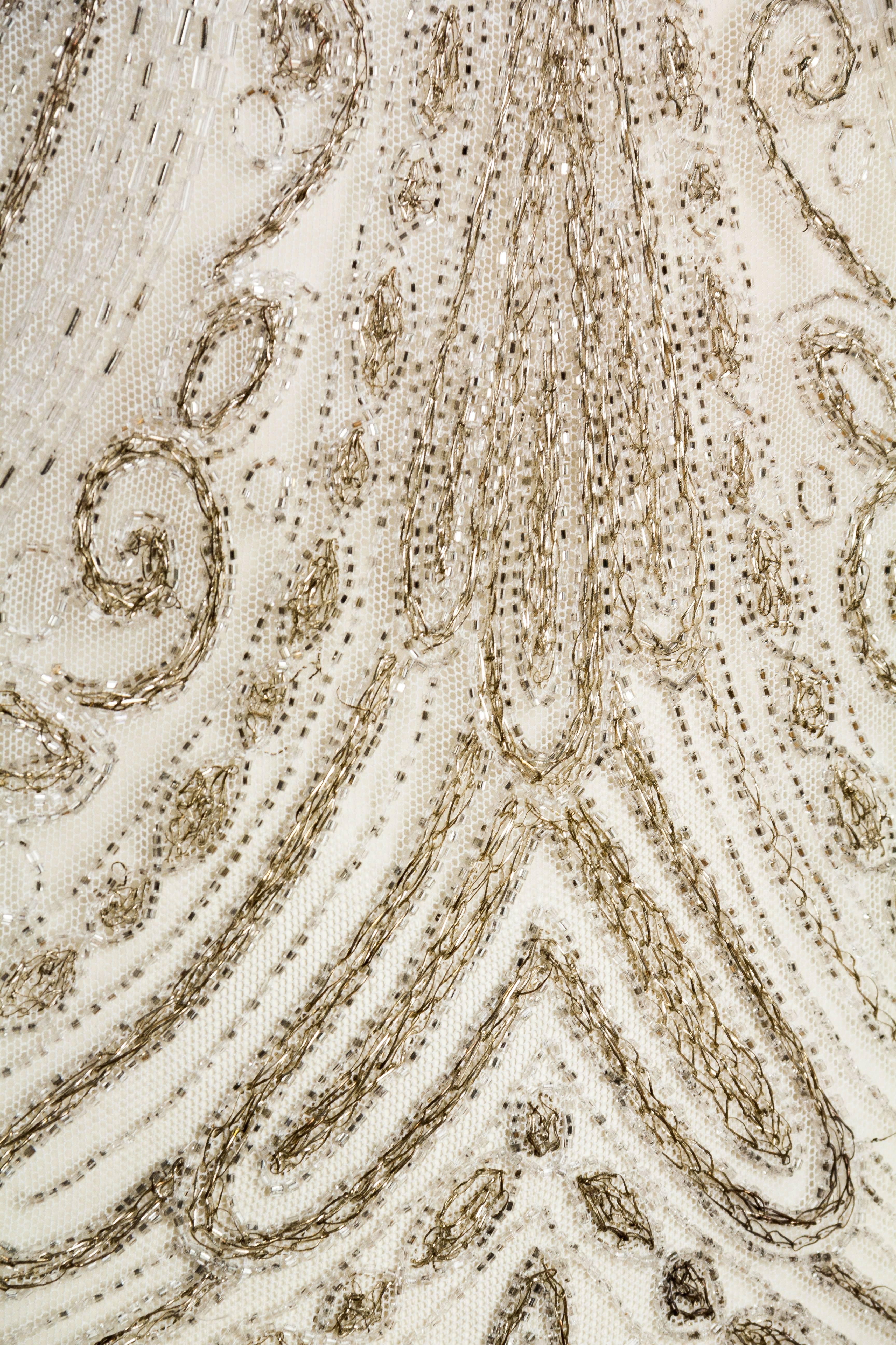1920s Beaded Net Dress Embroidered with Silver Threads 6