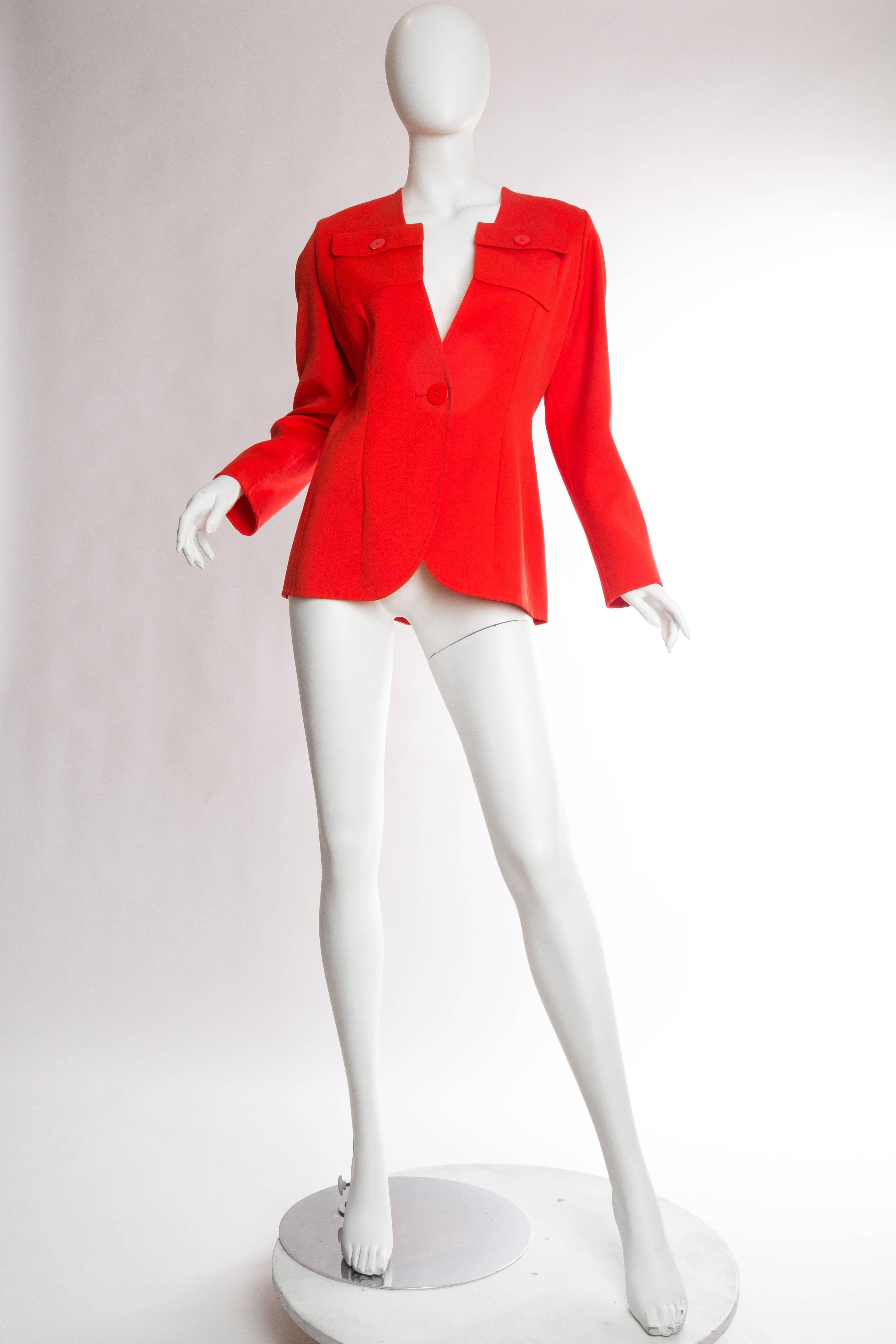1990'S BILL BLASS Persimmon Red Wool Jacket For Bergdorf Goodman In Excellent Condition In New York, NY