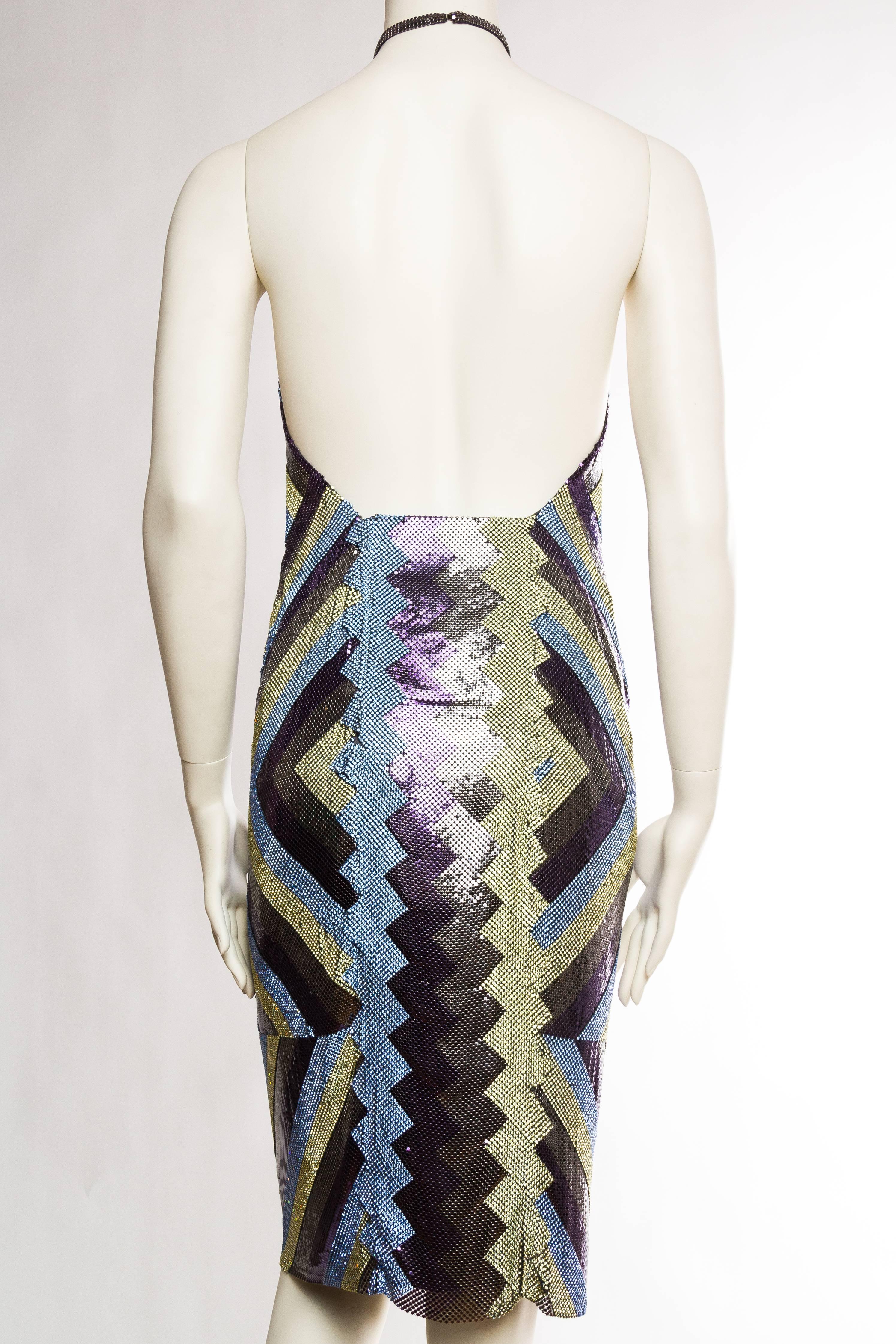 Gray 1990s Gianni Versace Metal Mesh and Crystals Backless Dress