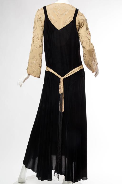 Edwardian Velvet Tea Dress with Antique Asian Panel and Tassels For