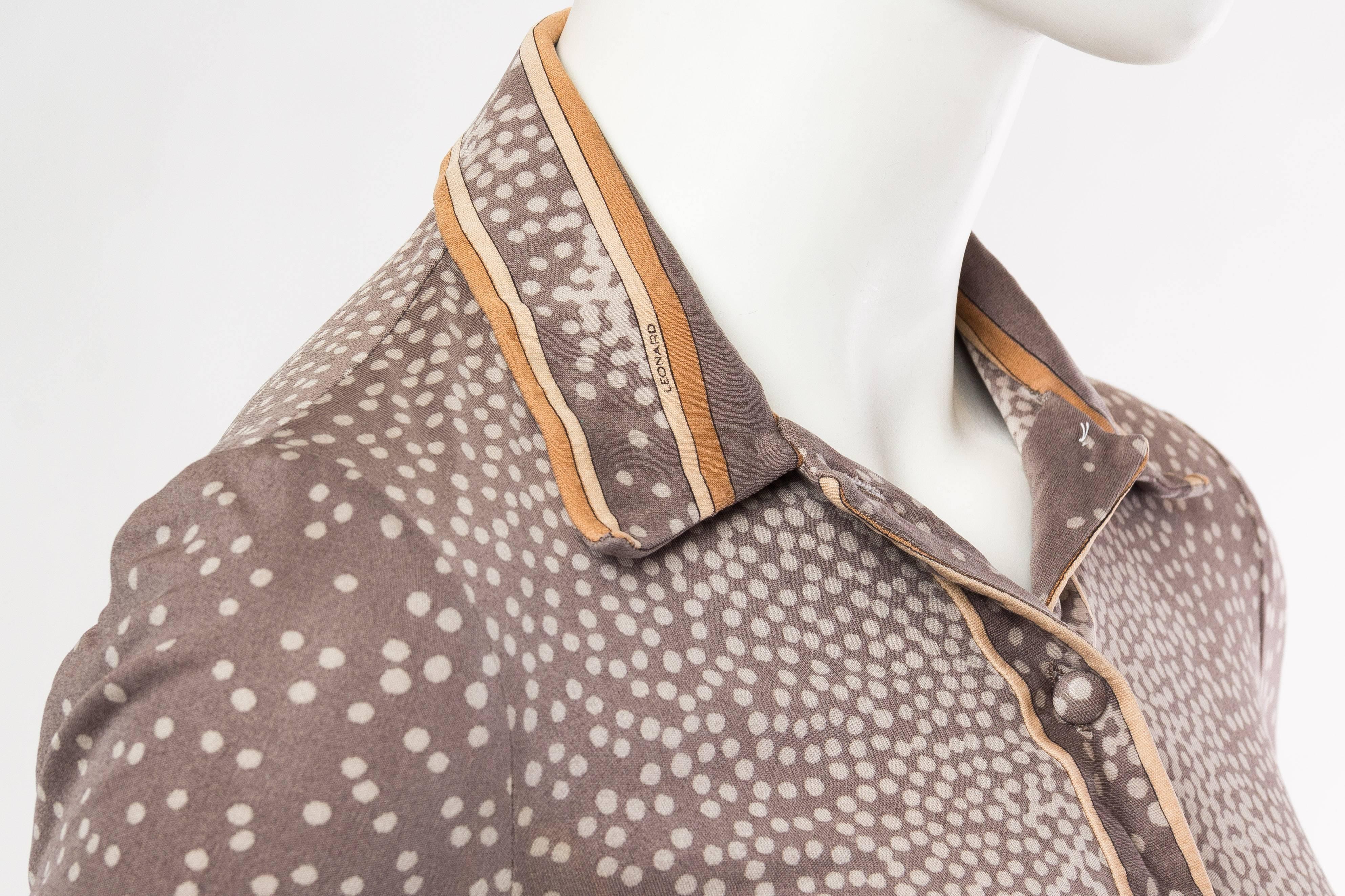 1970S LEONARD Style Dove Grey Printed Silk Jersey Dress 1