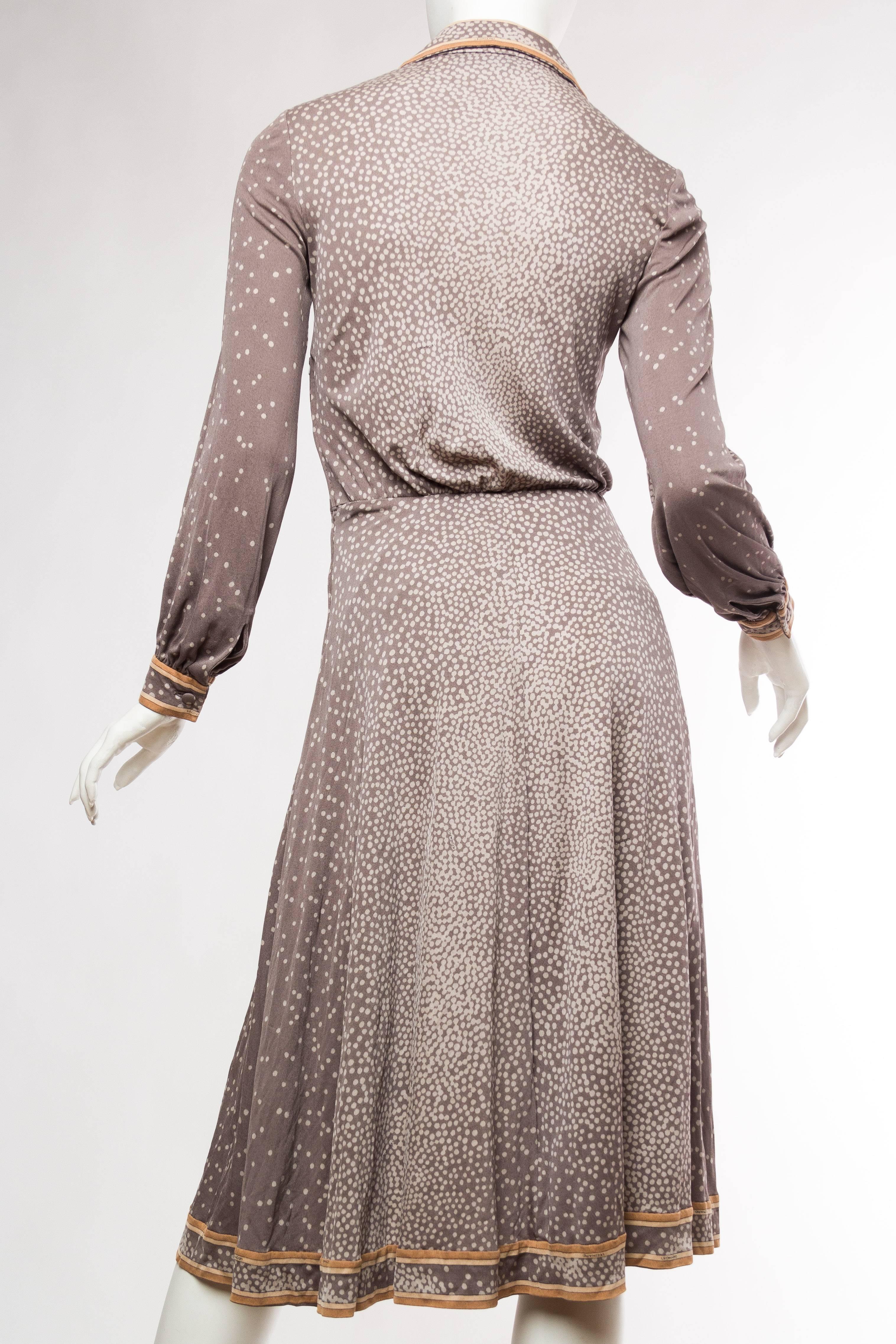 Women's 1970S LEONARD Style Dove Grey Printed Silk Jersey Dress